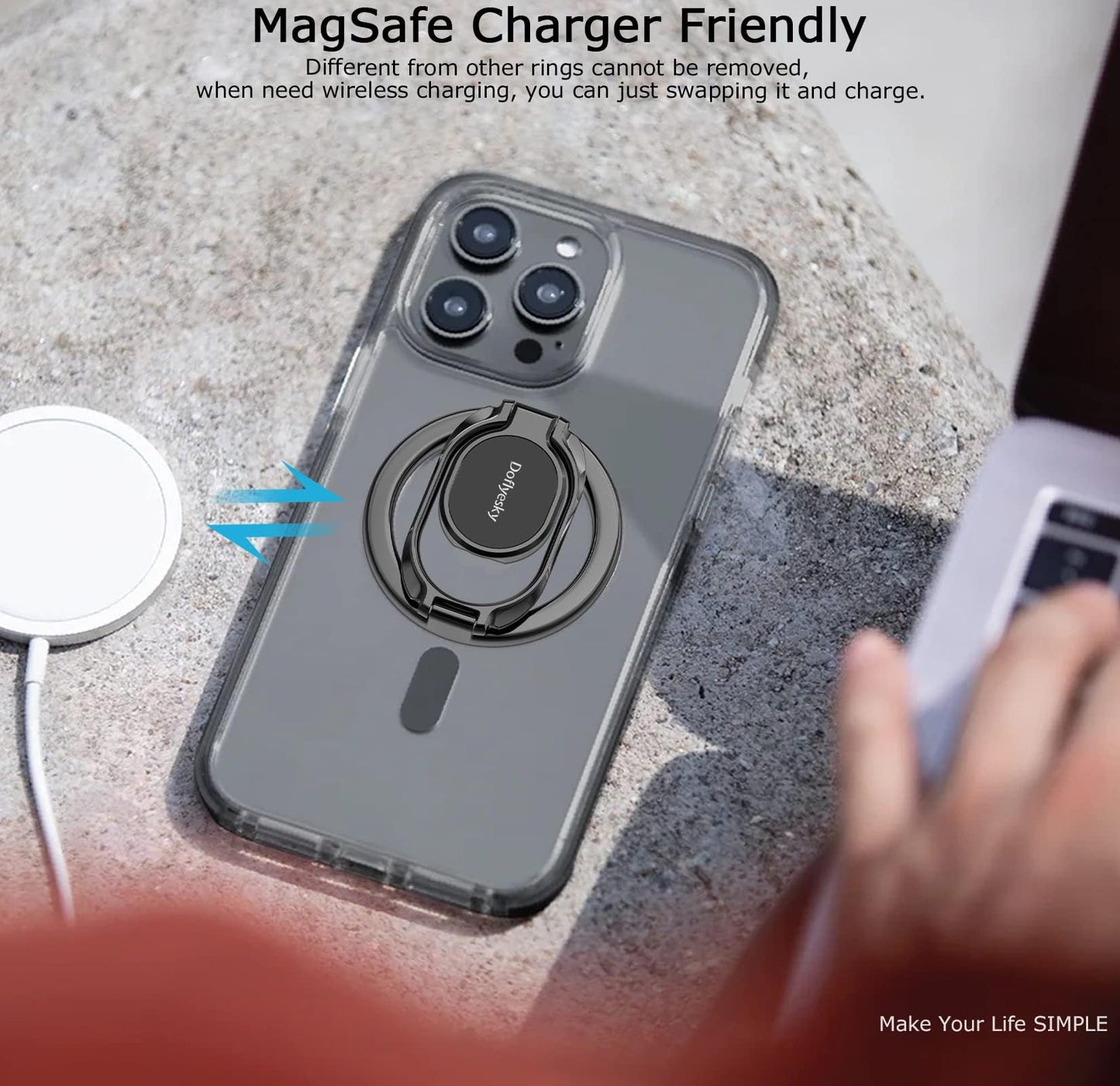 Doflyesky Magnetic Phone Ring Holder with Magsafe, Double Adjustable Gym Finger Ring Grip, Removable Phone Grip, for iPhone, iPad and Smartphones, Compatible with Magnetic Car Mount (Colorful)