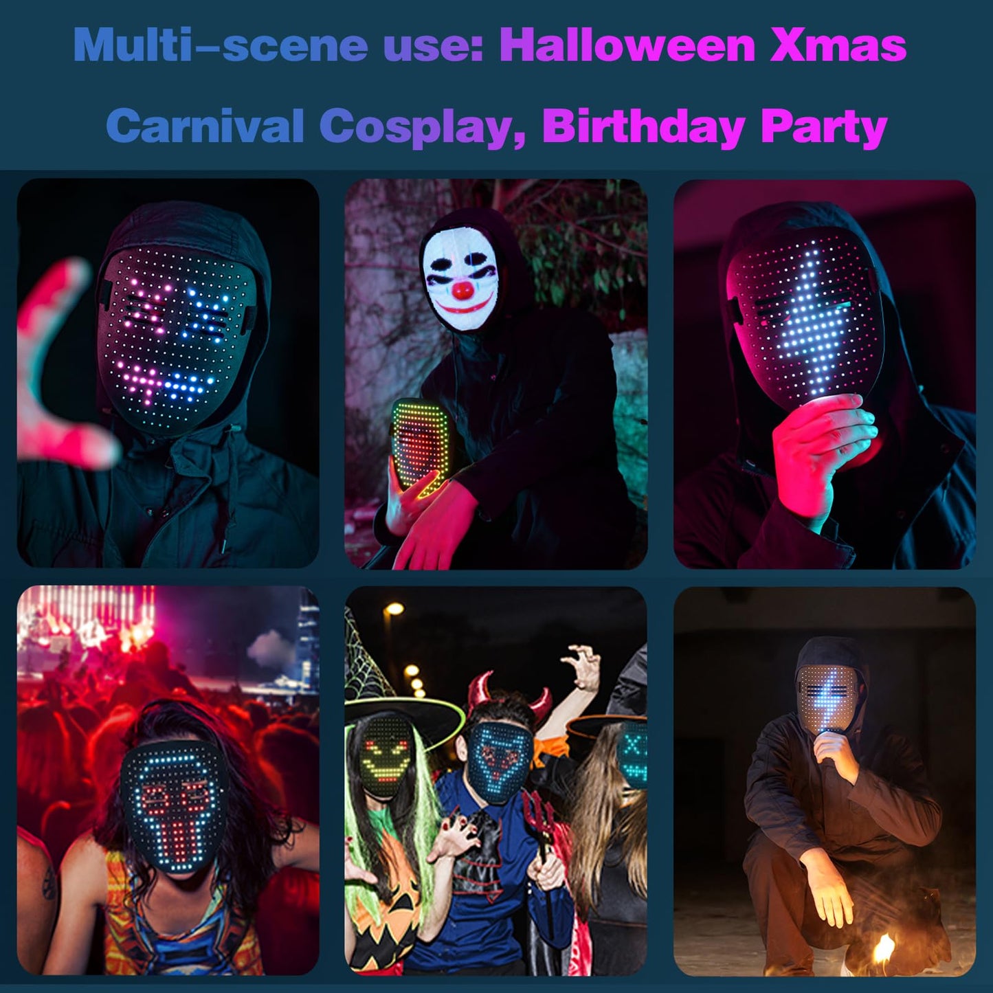 MOYACA Led Mask with Gesture Sensing, Light up mask with 50 Pattern Display for Men/Women LED Halloween Mask for Costume Cosplay Party Indoor and Outdoor