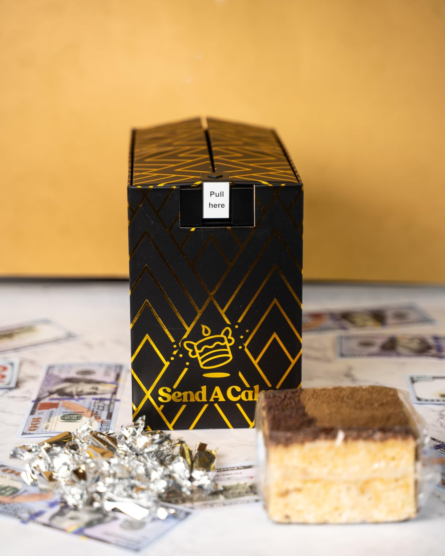 Luxe Billionaire Box featuring Shooting Birthday Bills. Ready to Gift, No Assembly Required with Music, Sweet Caramels & Delicious 3" Chocolate Sprinkle Crispy Cake for Delivery – Birthday Gift for Women, Men, Sister, Mom, Dad, Best Friend, Adults, Kids