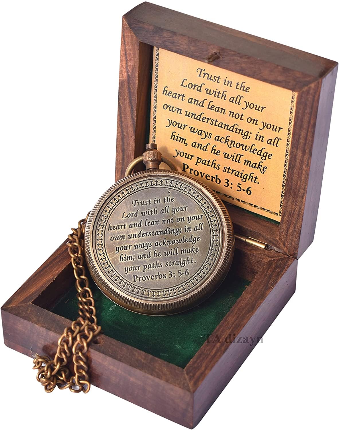 Trust in The Lord with All Your Heart -Proverbs 3: 5-6 Quote Engraved Compass with Wooden Box, Greeting Card, Gift Compass, Graduation Day Gifts 2024 Compass for Women Mens Boy Girls