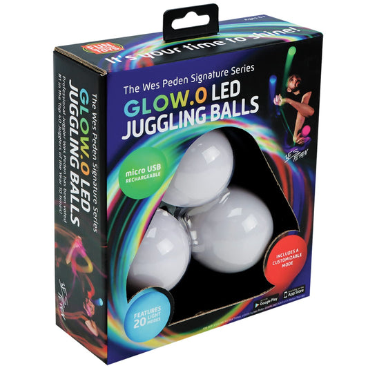 LED Juggling Glow Balls – Unique Wes Peden Model Glow.0 Technology w/ 20 Vibrant Color Light Modes & Patterns – USB Rechargeable, Soft-Core, Pro-Weighted Light Up Ball (Set of 3)