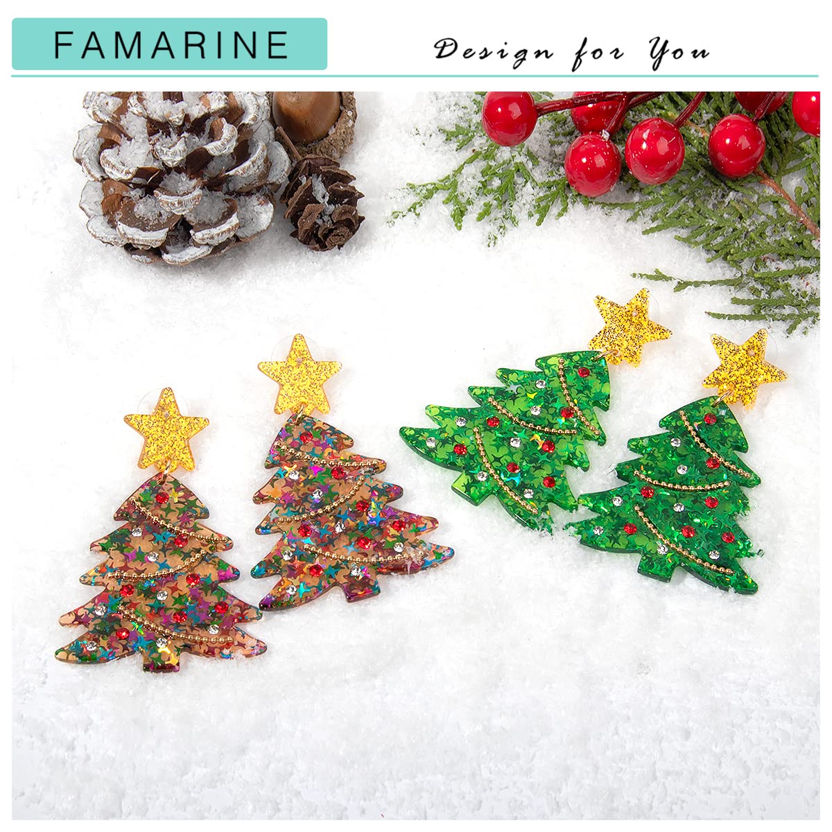 Christmas Tree Earrings for Women Acrylic Drop Earrings Green Tree Earrings