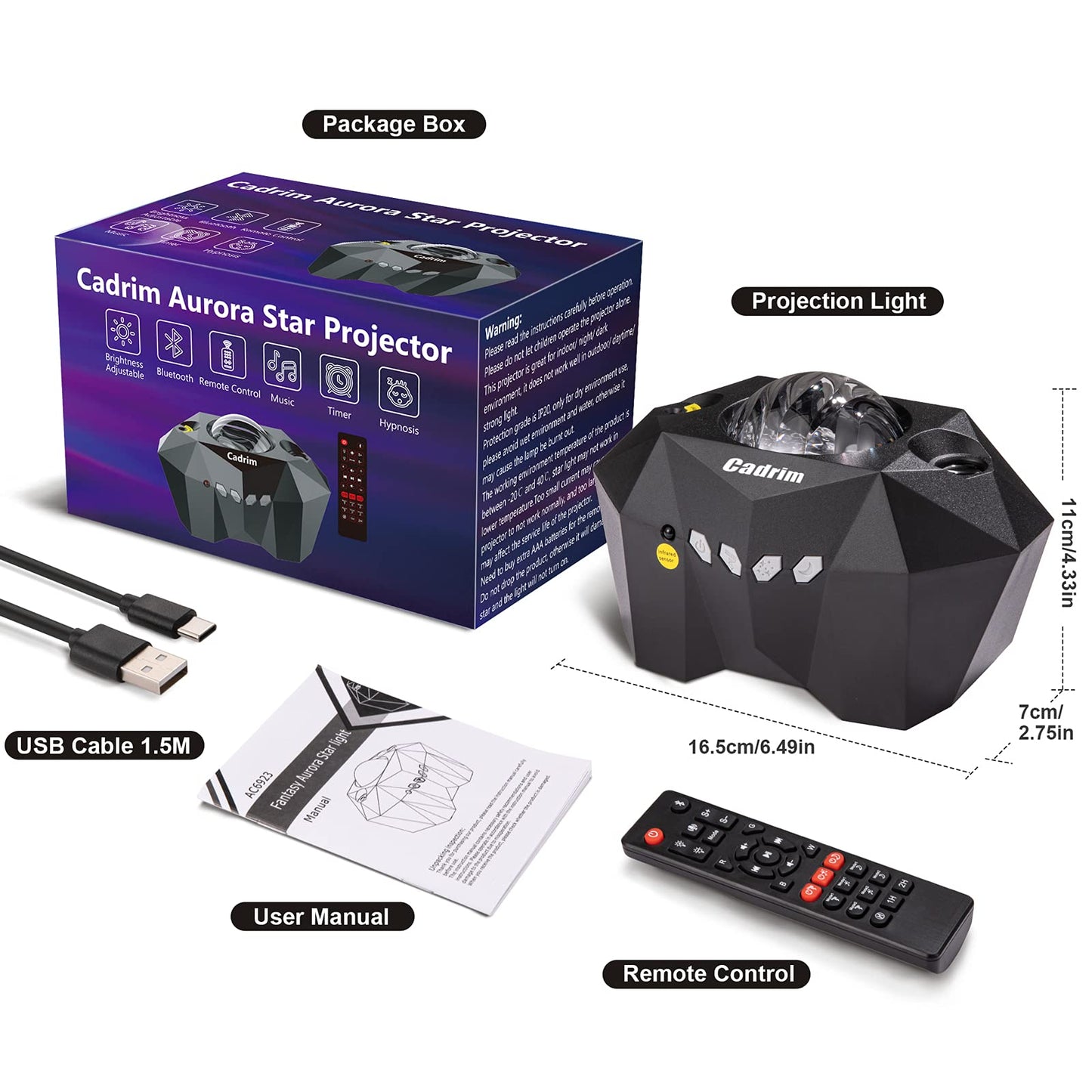 Cadrim Star Projector with Bluetooth Speaker Remote, Galaxy Projector Northern Lights Aurora Projector with Moon Star, Night Light Projector for Bedroom, Home Theater, Kids Adults Game, Room Parties