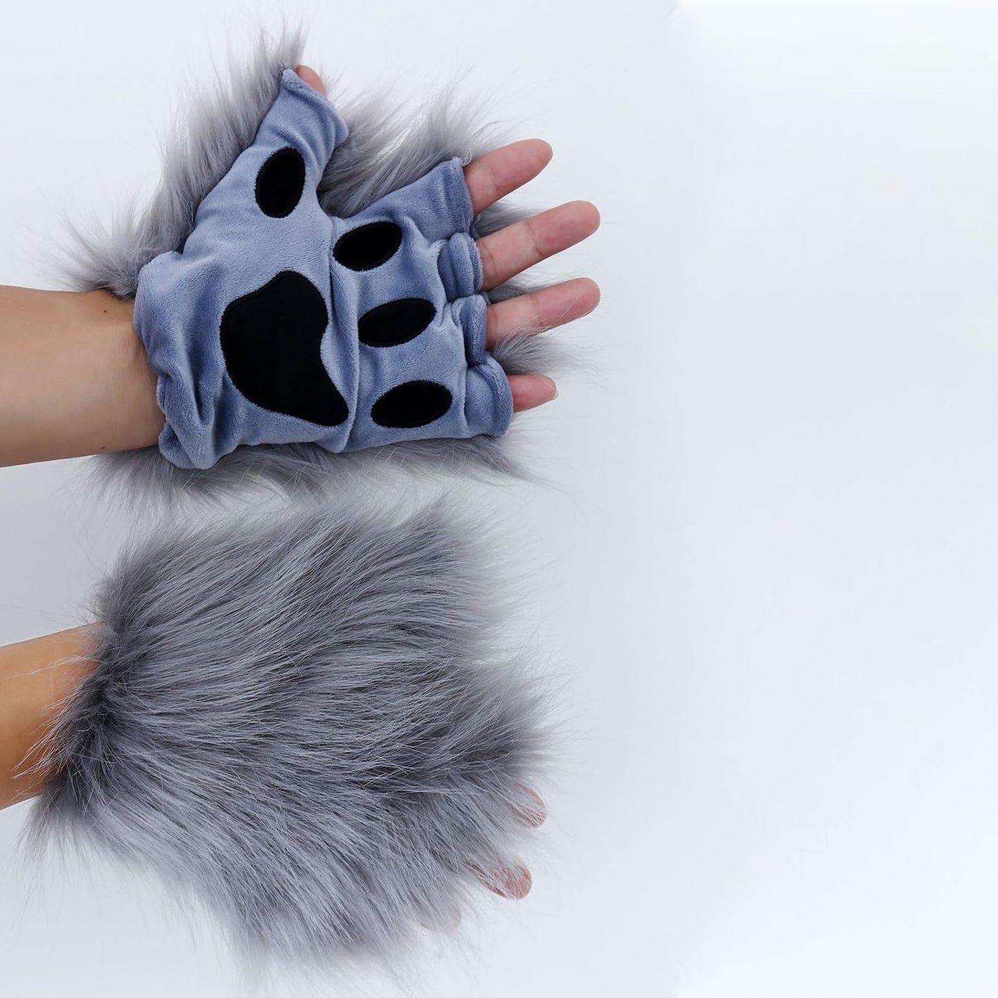 HAOAN Faux Fur Wolf Ears Headband Fox Tail and Paw Gloves Set Cosplay Halloween Costume Accessories
