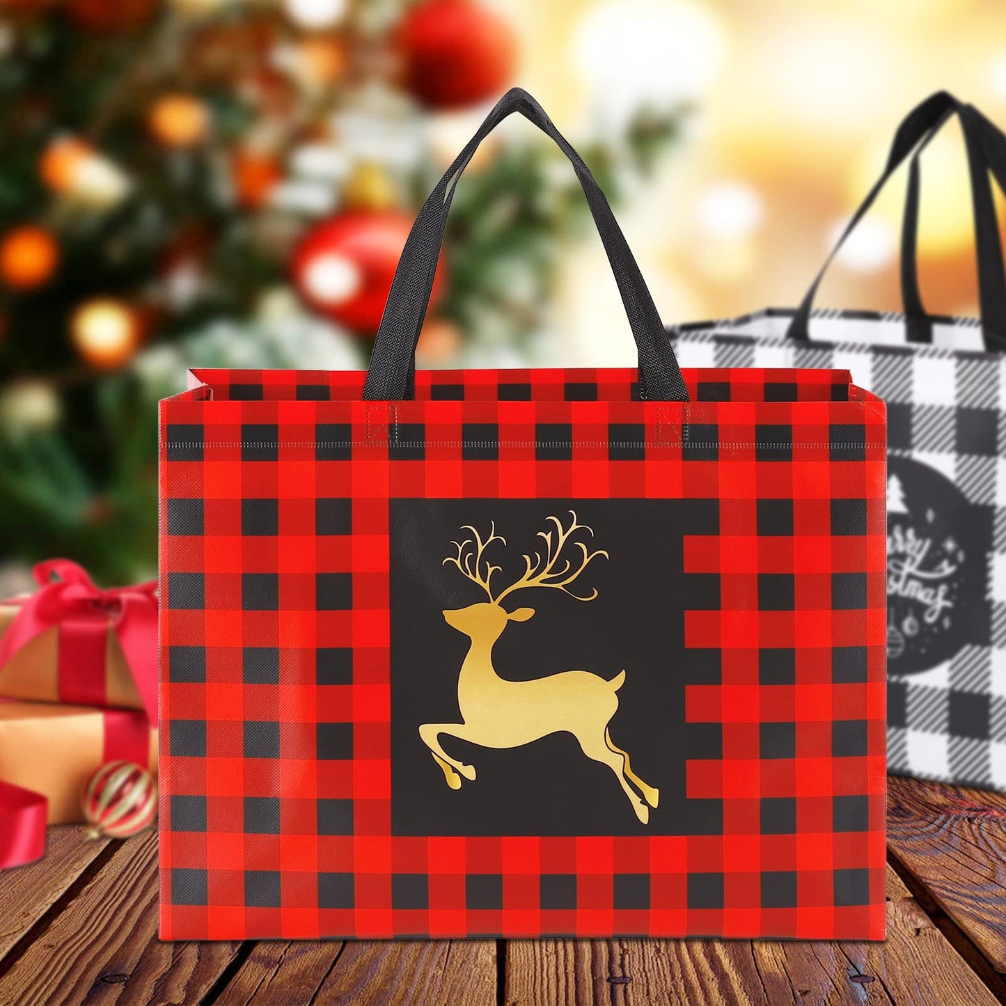 YANGTE 8 Pack Extra Large Christmas Gift Bags, Reusable Tote Bags with Handle Non-Woven Christmas Grocery Shopping Totes for Holiday Xmas, 16.9 * 12.6 * 6.8"