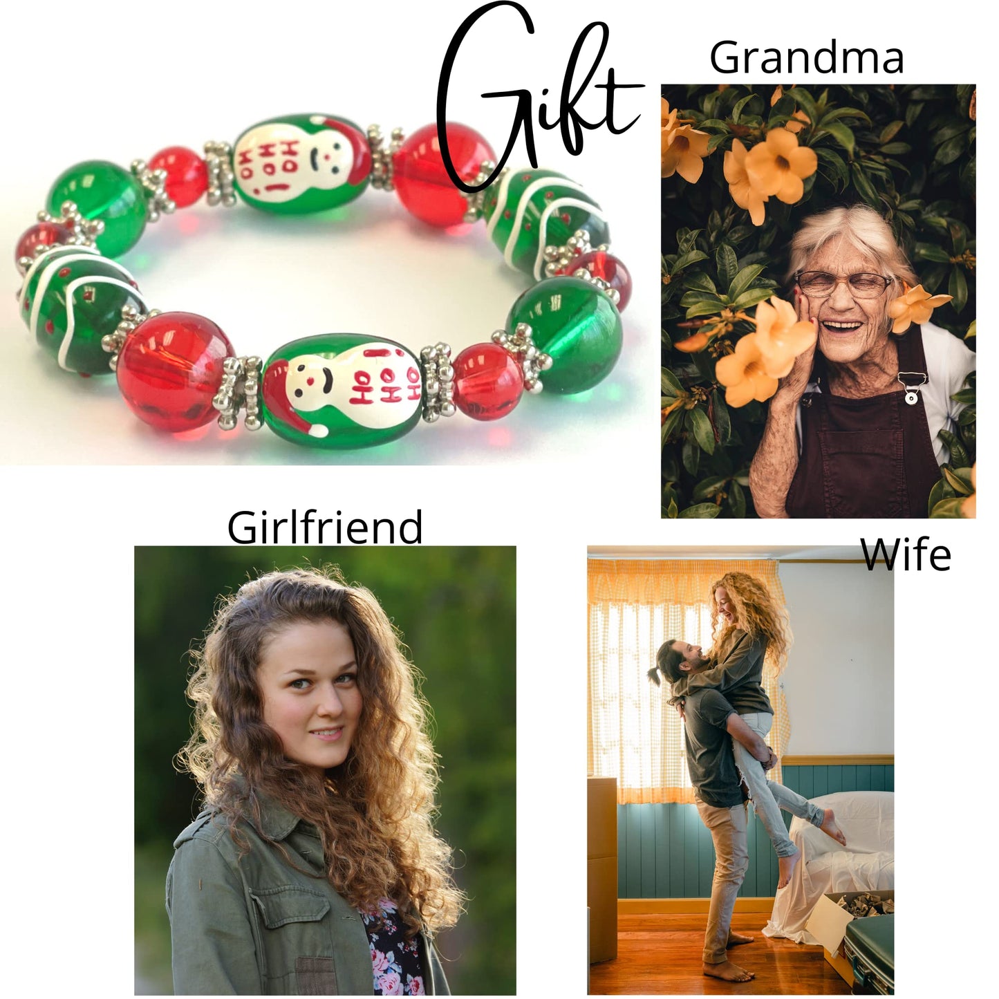 fiona Christmas Glass Beaded Bracelet, Holiday Birthday Jewelry Gifts For Women, 1 pc (Snowman)