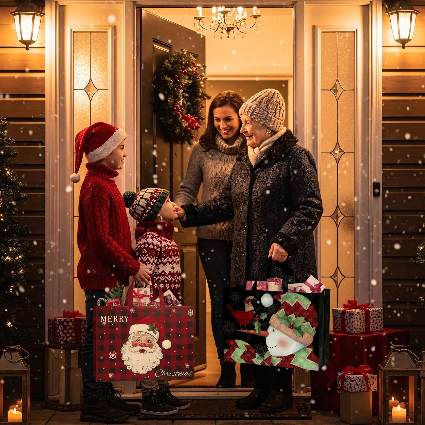 STYPOP 12 Pack 17" Extra Large Christmas Gift Bags, Reusable Non-Woven Christmas Tote Bags with Handles, Perfect for Xmas Gift Wrap/Party Favor Supplies, 16.9" × 12.6" × 6.8"