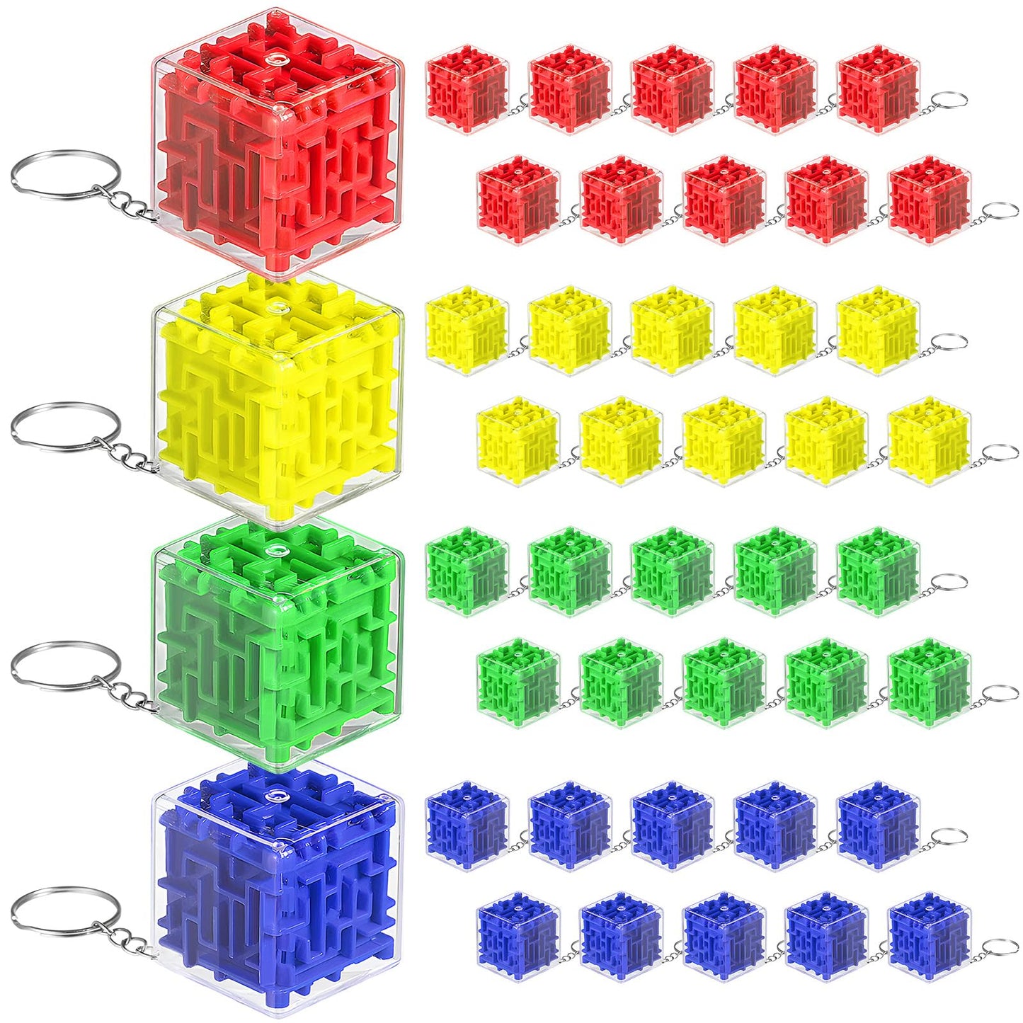 Halloscume 50 Pcs Maze Puzzle Toy Gift 3D Cube Box Mini Maze Christmas Mind Puzzles Game for Adults Birthday Party Favors Stocking Stuffers for Kids (Red, Blue, Yellow and Green,1.2'')