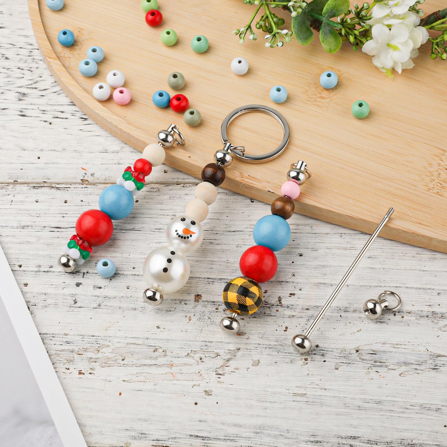 50pcs Blank Beadable Keychain Bars, Metal DIY Bead Keychain Eady Detachable Key Chain Making Accessories for Craft Project Pendant (Silver)