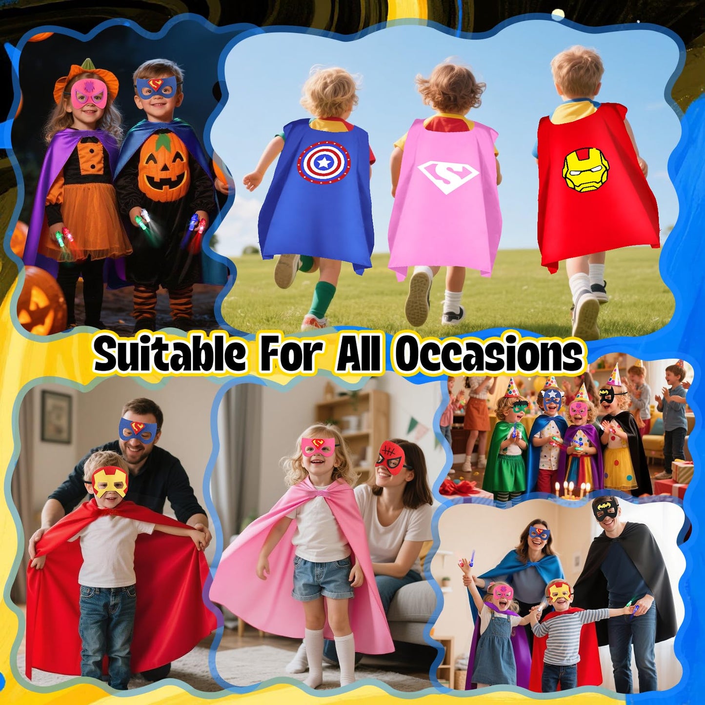 KUBUSFLY Superhero Capes for Kids, 8 Pack Halloween Costumes with Capes Masks Dress Up Set for Cosplay Party Birthday Halloween Christmas Gifts Toys for Boys Girls Kids Toddler 3 4 5 6 7+