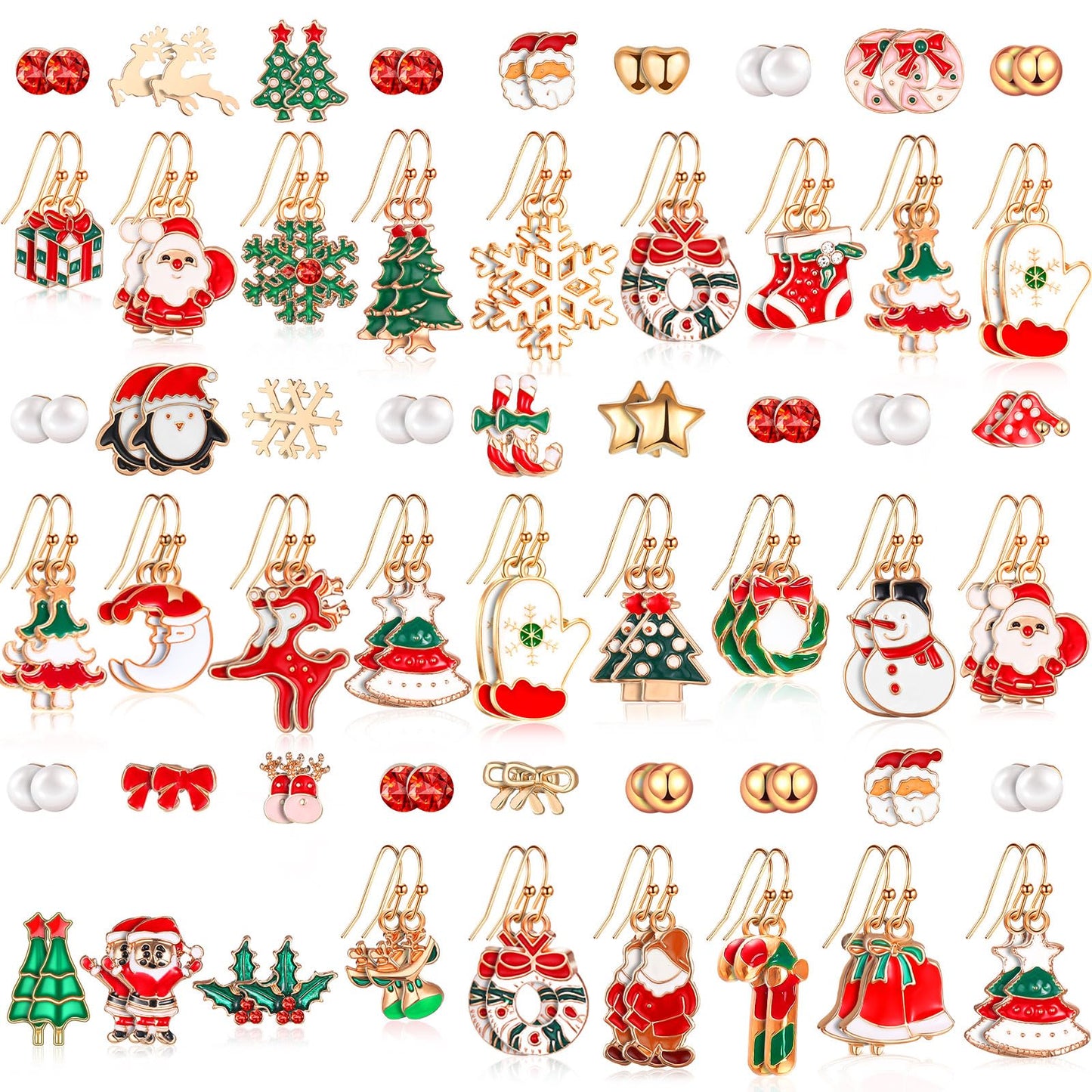 54 Pairs Christmas Earrings for Women Xmas Drop Earrings Set Holiday Jewelry Earrings Christmas Tree Snowflake Santa Claus Earrings Merry Christmas Earrings Gift for Xmas Party Decorations