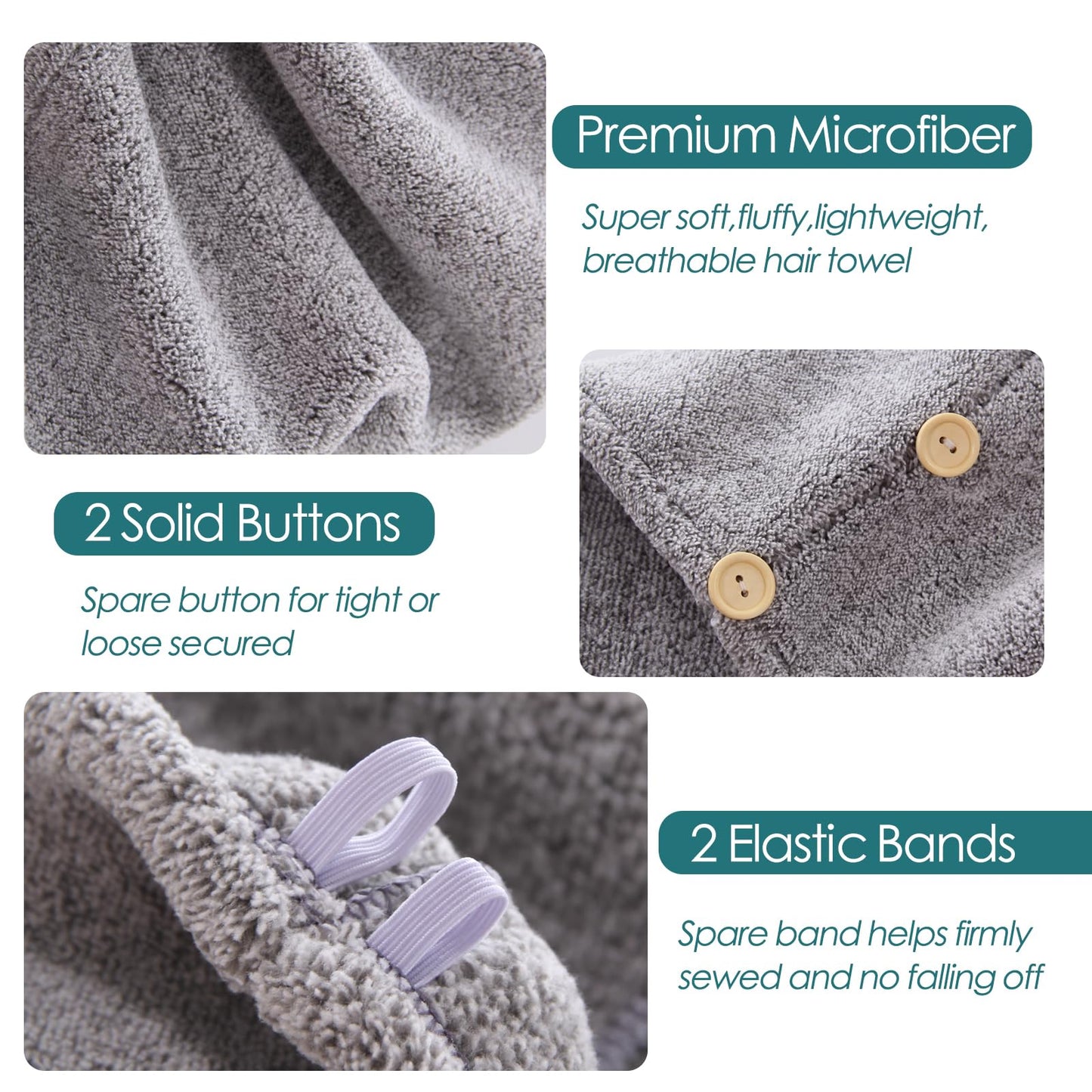 JEFFSUN Microfiber Hair Towel Wrap, Stocking Stuffers for Girls, 2 Pack Super Absorbent Quick Dry Wet Hair Turban for Drying Curly, Long, Thick, Frizzy Hair, Womens Hair Care Routine Must Have