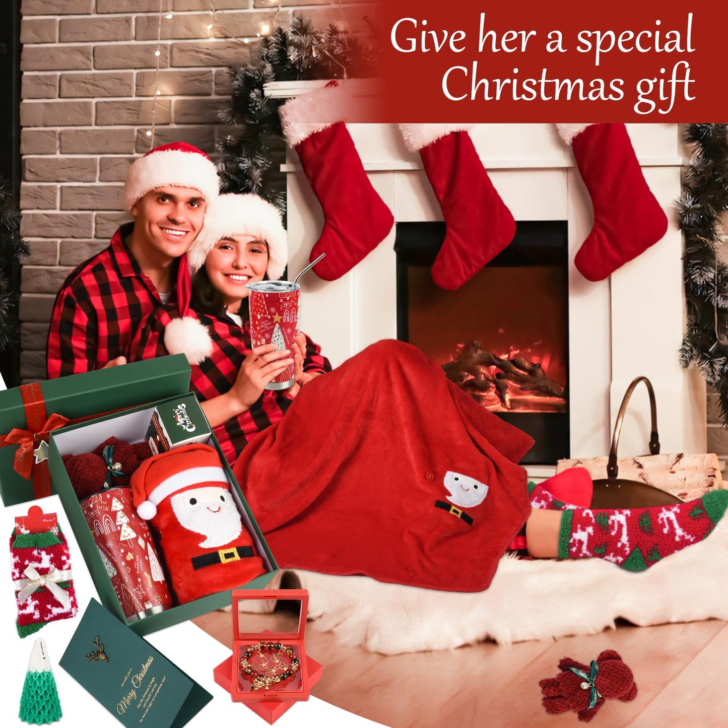 Christmas Gifts, Gift Baskets for Women Men,Unique Christmas Gift Sets Xmas Presents Ideas Box with Tumbler and Blankets for Her Him Mom Coworkers Best Friend Wife Daughter Sister