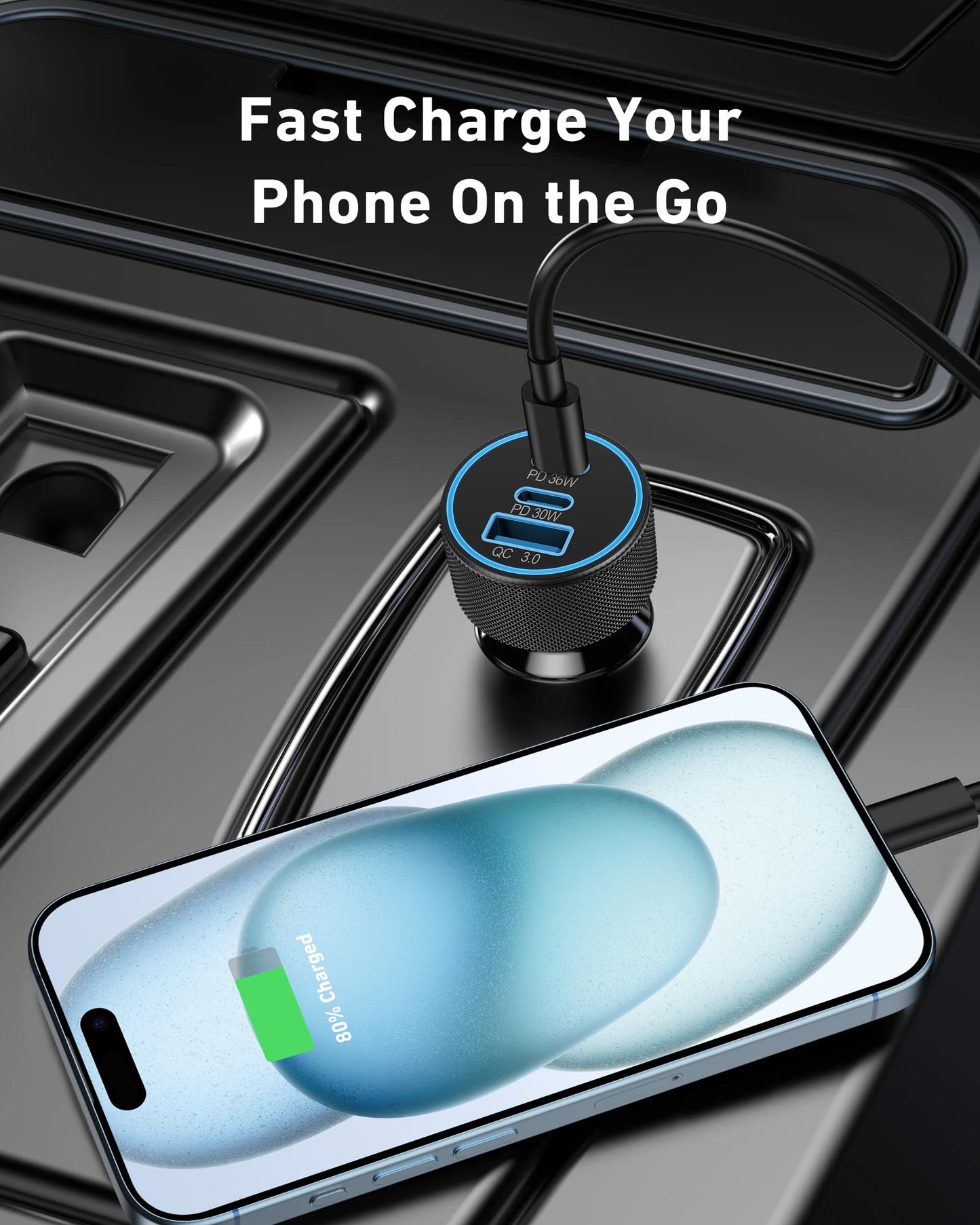 USB C Car Charger, 3-Port 67W Dual USBC & USB-A Car Phone Accessories Fast Power Adapter Cargador Carro PD/QC Cigarette Lighter for iPhone 16/15, iPad, Samsung Galaxy S25/S24, Pixel, Android, 2-Pack