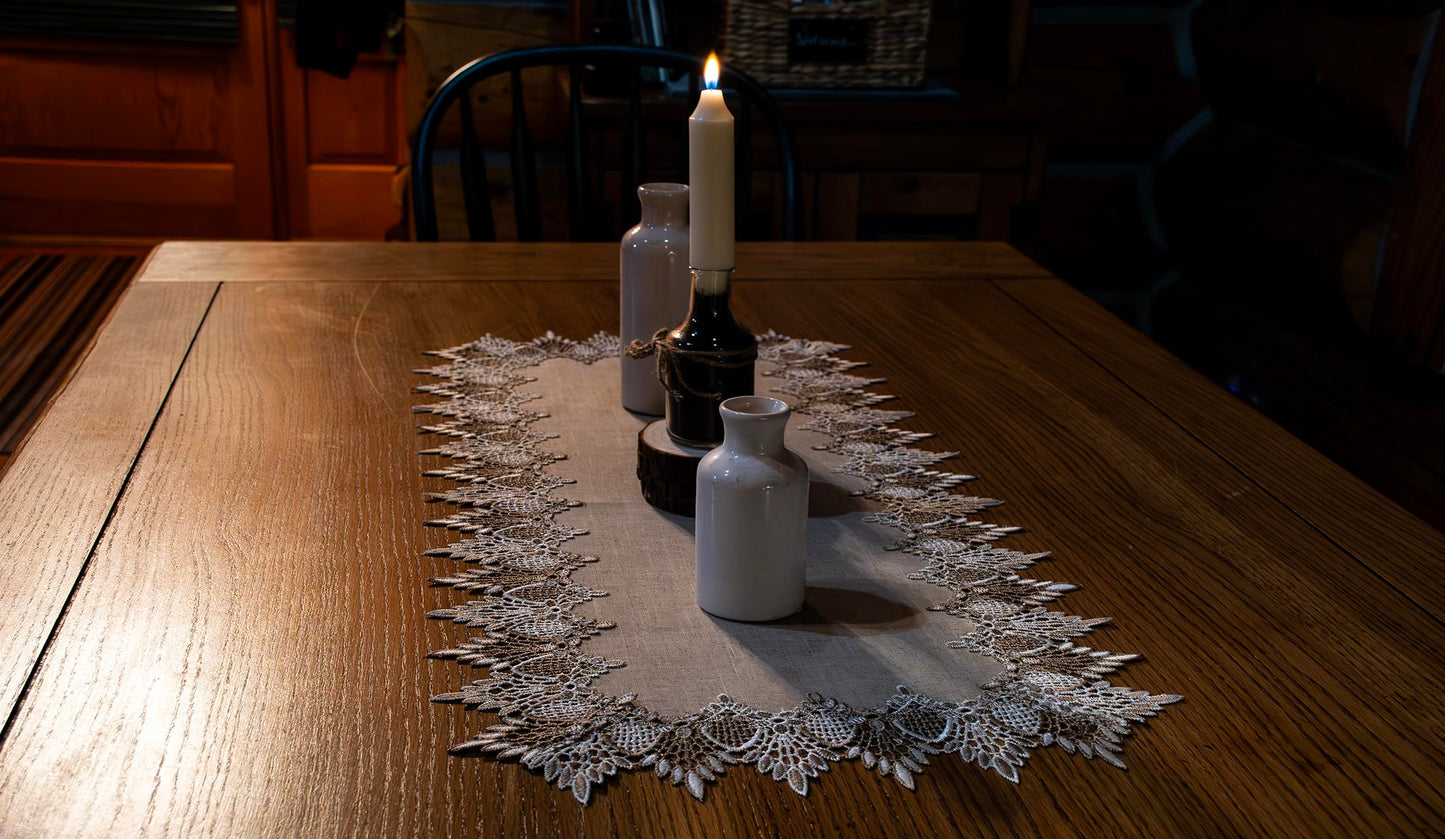 Lace Runner Neutral Earth Tones Table Runner Dresser Scarf Coffee Table Runner (16Wx36L)