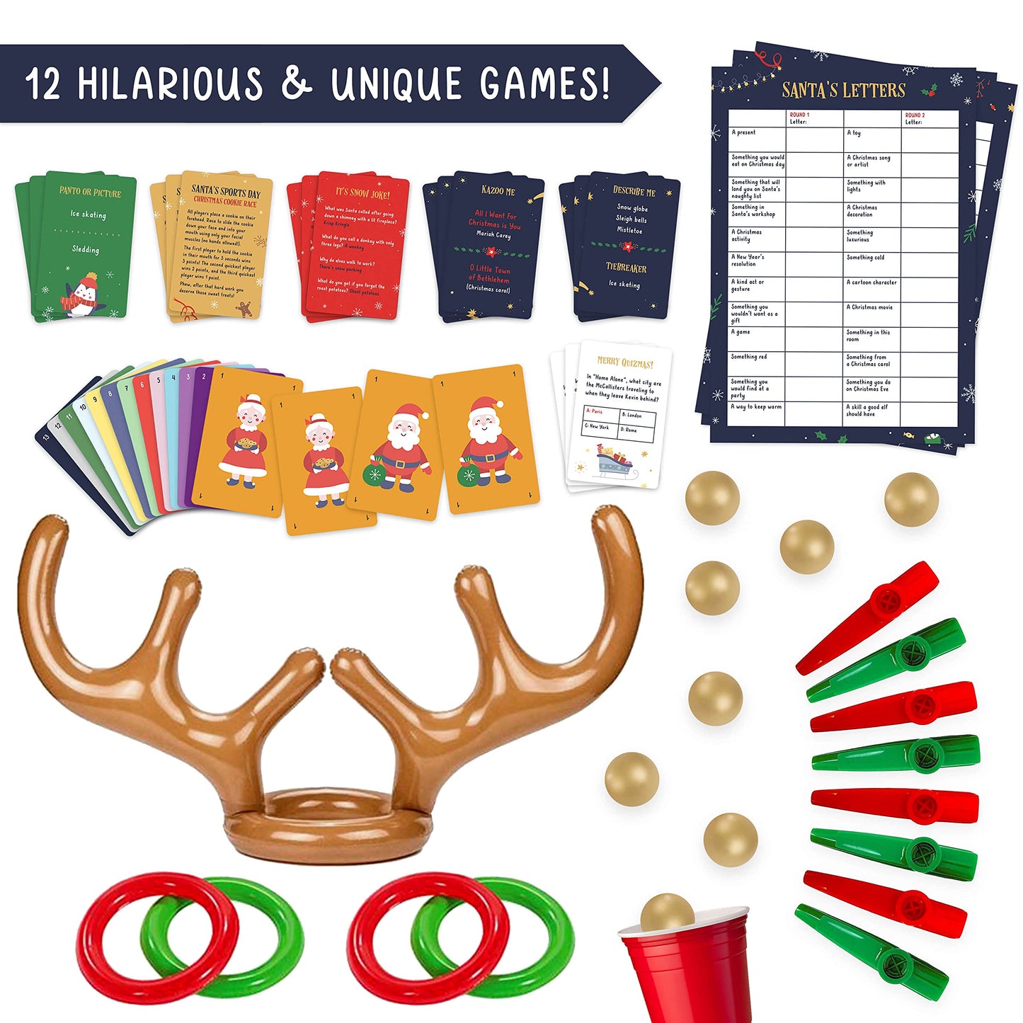 12 Games of Christmas - 12 Hilarious Holiday Activities [Family Party Games Pack for Kids, Teens & Adults] - by Beat That! Game