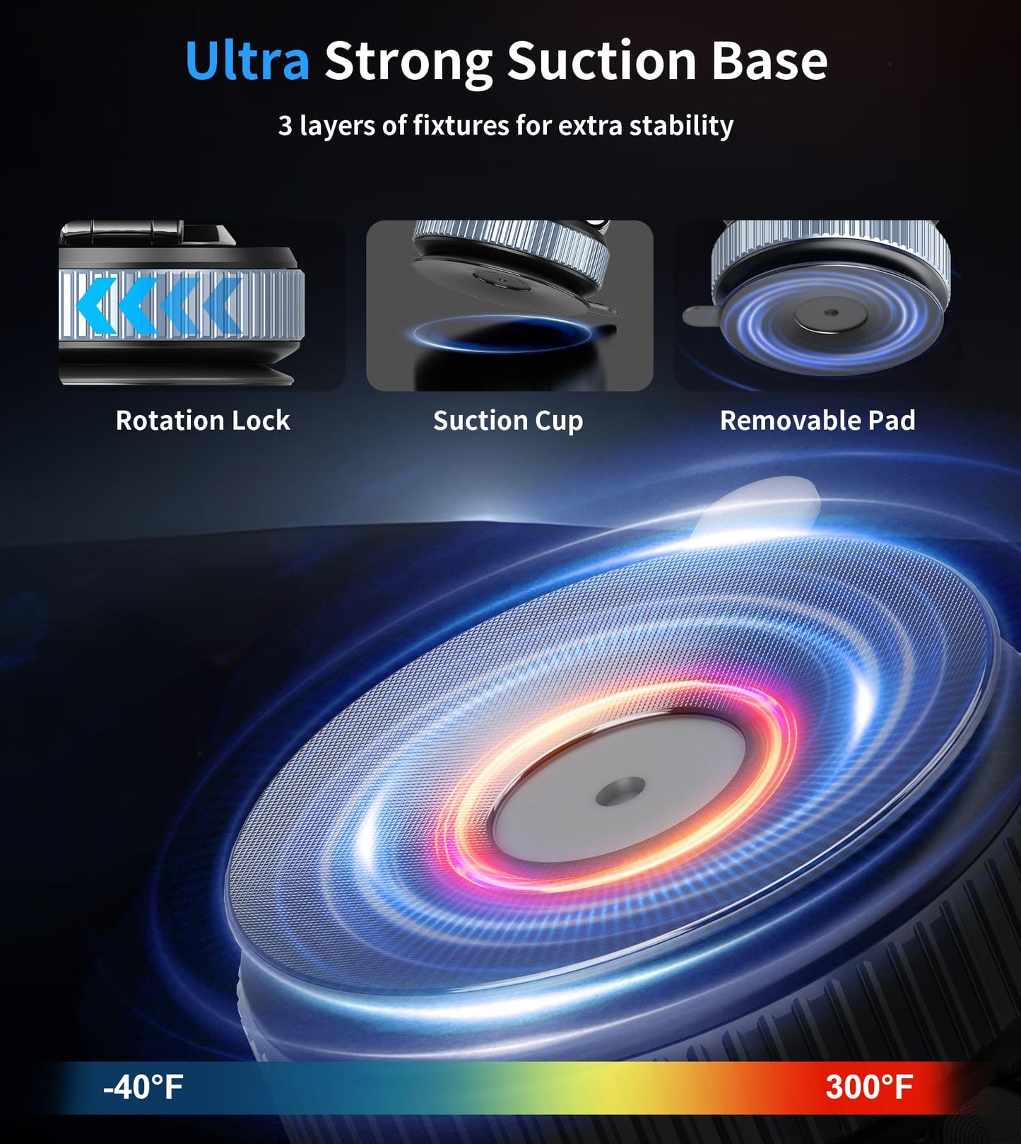 Gahenwo Vacuum Magnetic Car Phone Holder Stand,360° Adjustable Car Phone Mount for Magsafe with Suction Cup & Swivel Lock,Foldable Phone Holders for Your Car,Cell Phone Car Mount for iPhone & Android