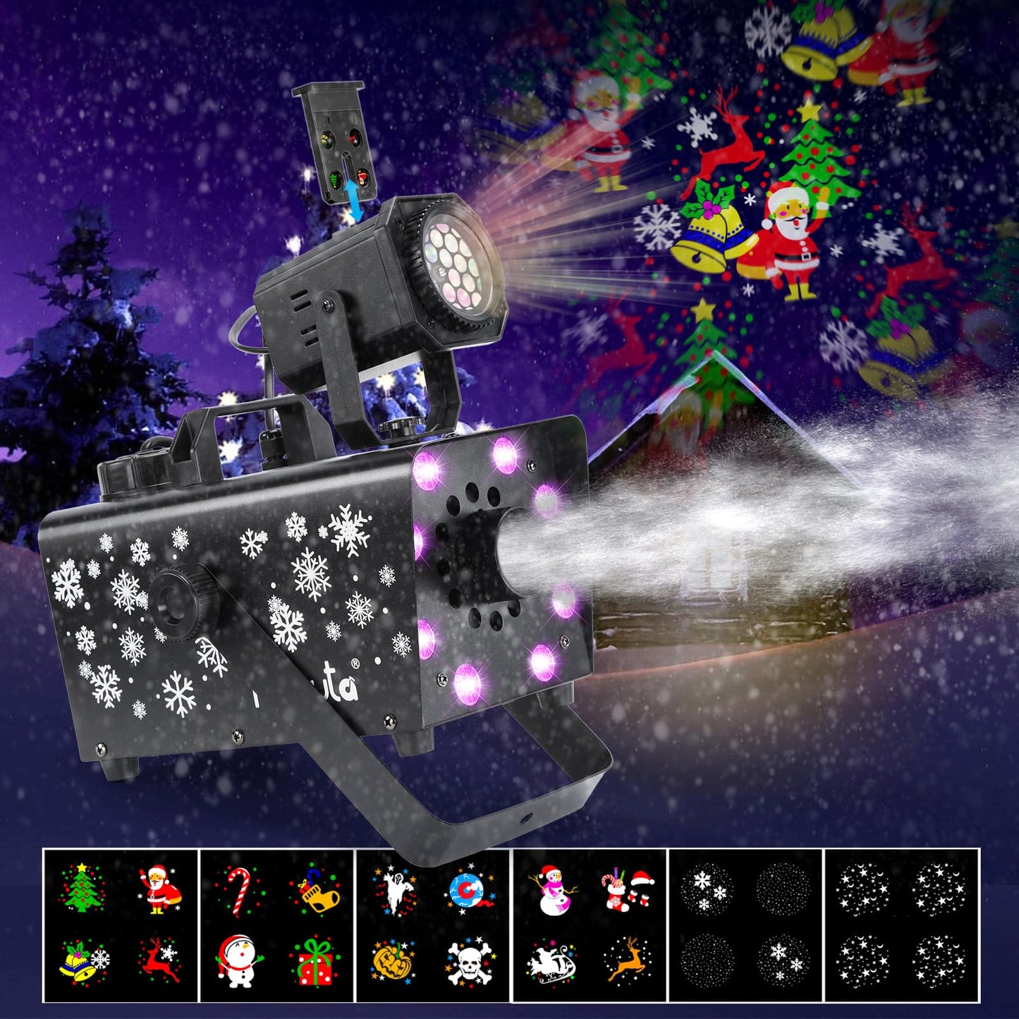 Hakuta Upgraded 800W Snow Machine with 8 LED RGB Lights, LED Projection, and 2 Wireless Remotes, Perfect for Christmas, Halloween,Parties, Wedding and DJ Stage …