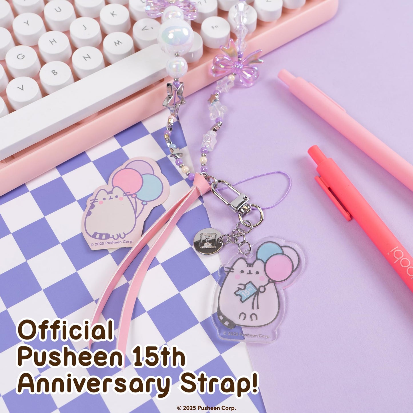 iFace Pusheen the Cat Beaded Wristlet Universal Charm Strap [15th Anniversary Special Limited Edition] - Cute Wrist Straps for Cell Phone Camera Keys AirPods