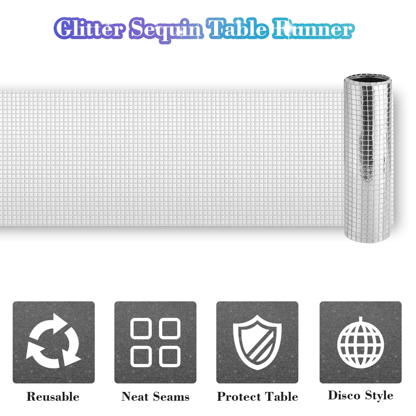 4 Packs Glitter Disco Party Table Runner 12 x 108 Inches Mirror Silver Foil Decor for 70s 80s Disco Party Decorations Birthday Home Table Decorations