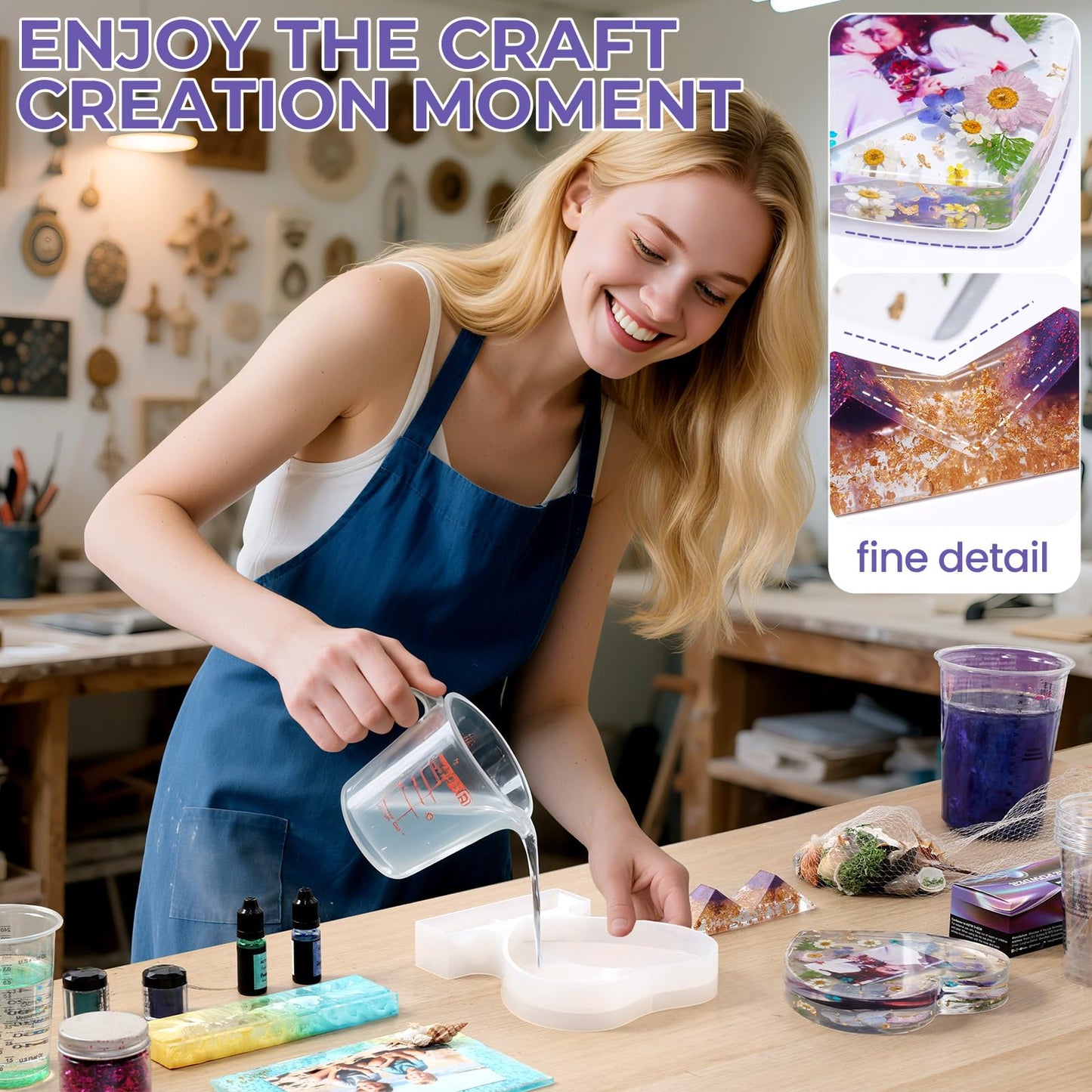 LET'S RESIN Epoxy Molds Silicone, Large Size Picture Frames Silicone Molds Rectangle & Heart Shape Epoxy Resin Molds for DIY Home Table Décor