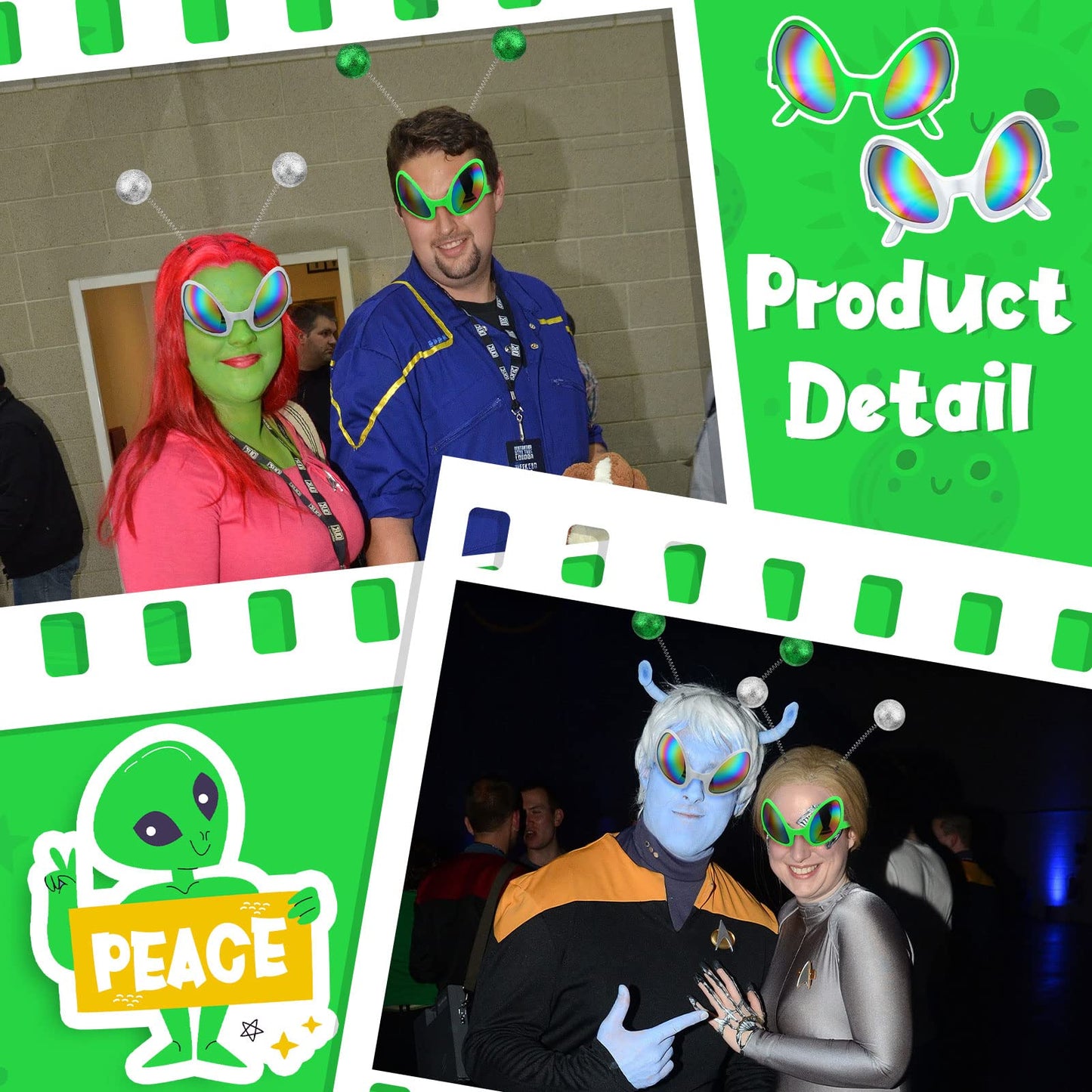 Yuxung 48 Pcs Alien Glasses and Headband Set Alien Rainbow Lens Sunglasses Glasses Boppers Antenna Glitter Martian Headband