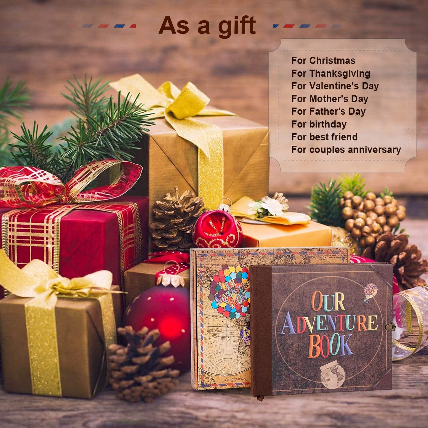 JIMBON Our Adventure Book Scrapbook Photo Album Retro Style Embossed Letter Cover Travel Diary Journal Scrap Book Kit For Couples,Memory Book For Anniversary Wedding