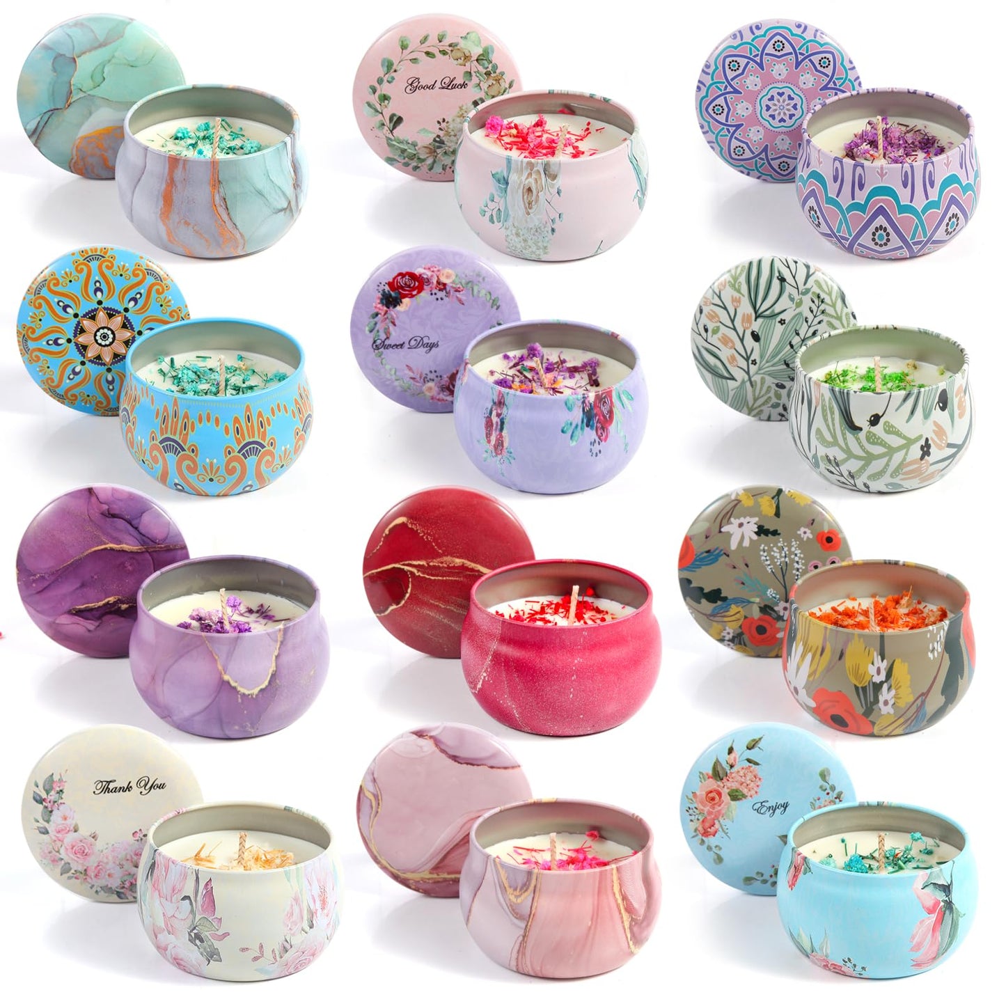 Peakpick 12-Pack Dried Flower Scented Candles Gift Set, Soy Wax, Aromatherapy Candles for Home Décor, Relaxation, and Unique Gifts – Ideal for Birthdays, Anniversaries, and Self-Care