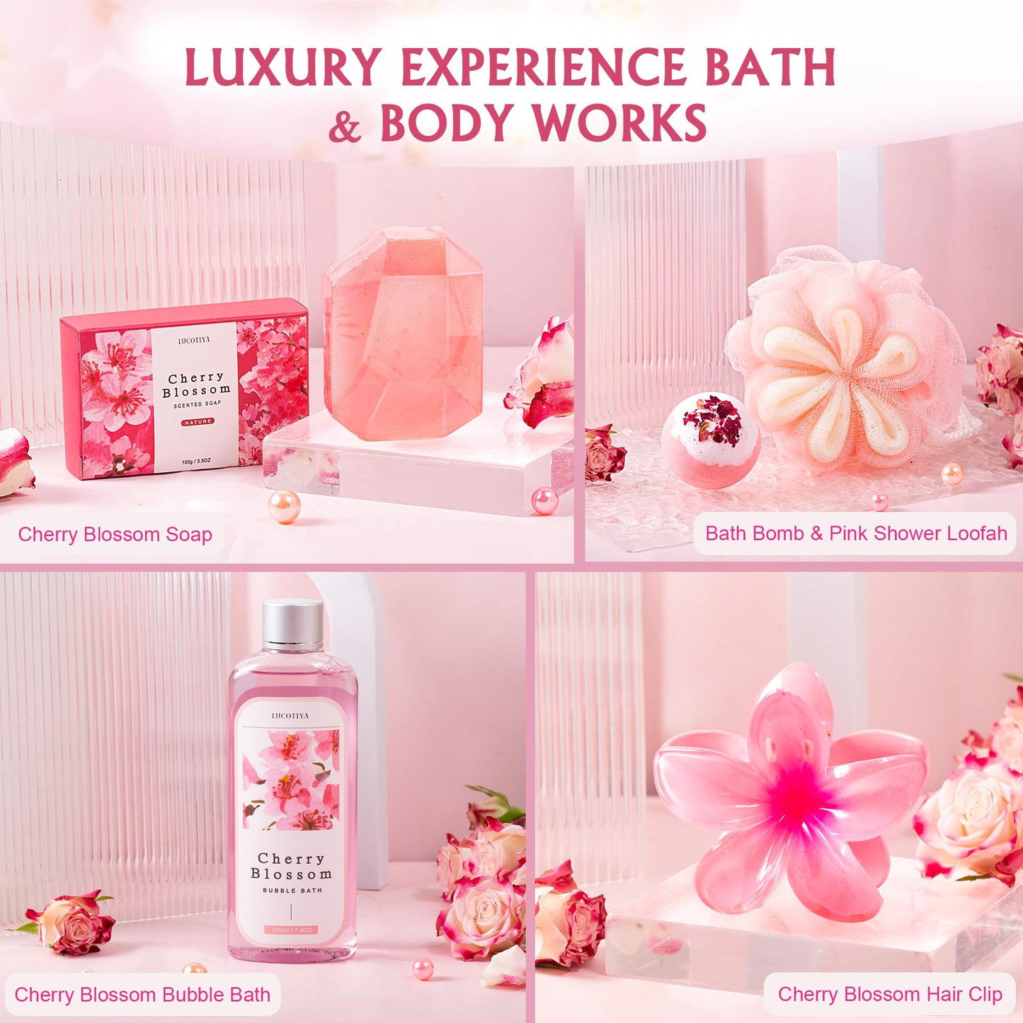 Gifts for Women Birthday Gifts, Spa Gifts Set- 10 Pcs Christmas Valentine's Mother's Day Gifts and Cherry Blossoms Self Care Package Gifts Women, Relaxing Gifts Basket