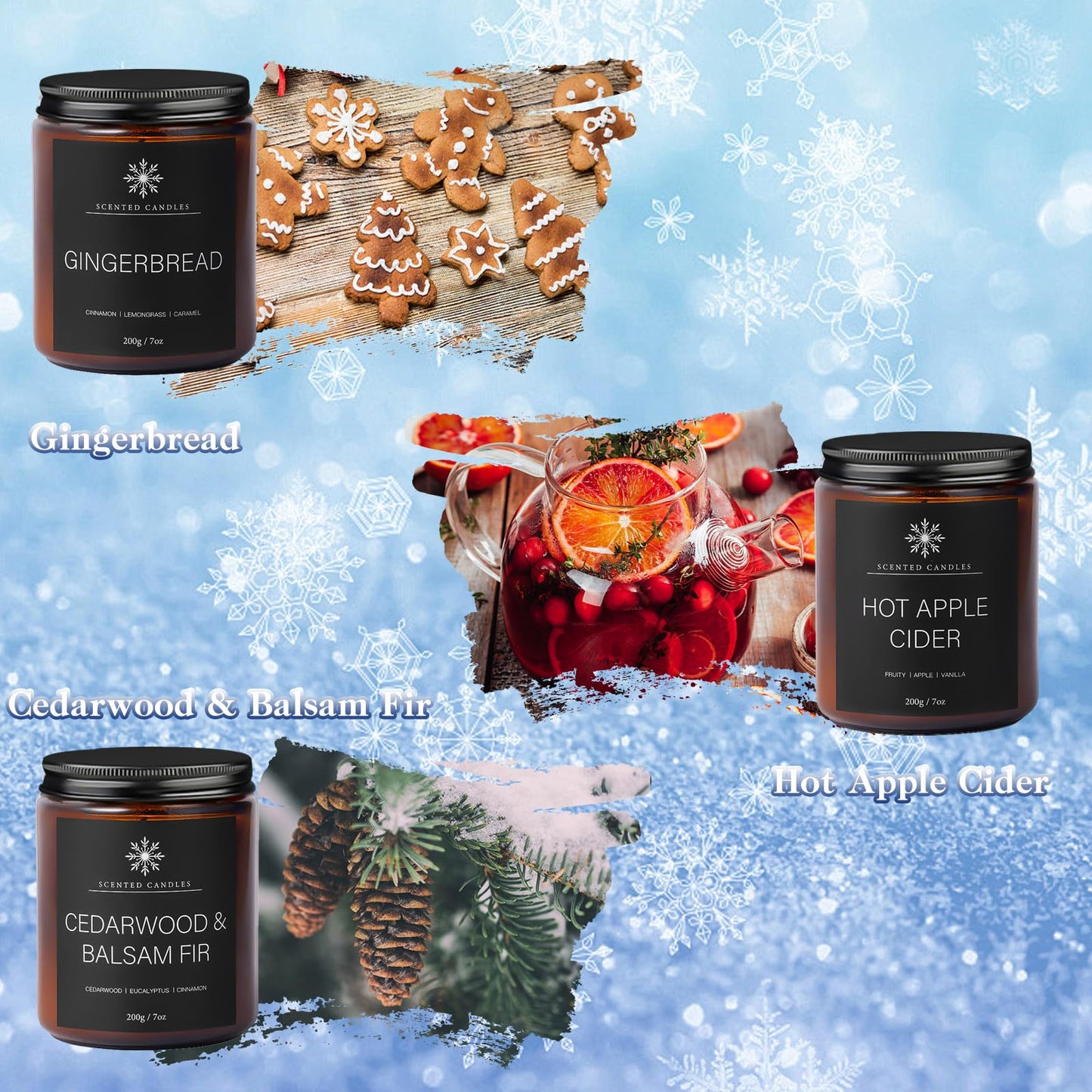 6 Pack Winter Candles for Home Scented, Aromatherapy Candles Gift for Women Men, 42oz 300 Hour Long Lasting Candle, Winter Candle Gift for Holiday, Gifts for Birthday, Valentine's Day