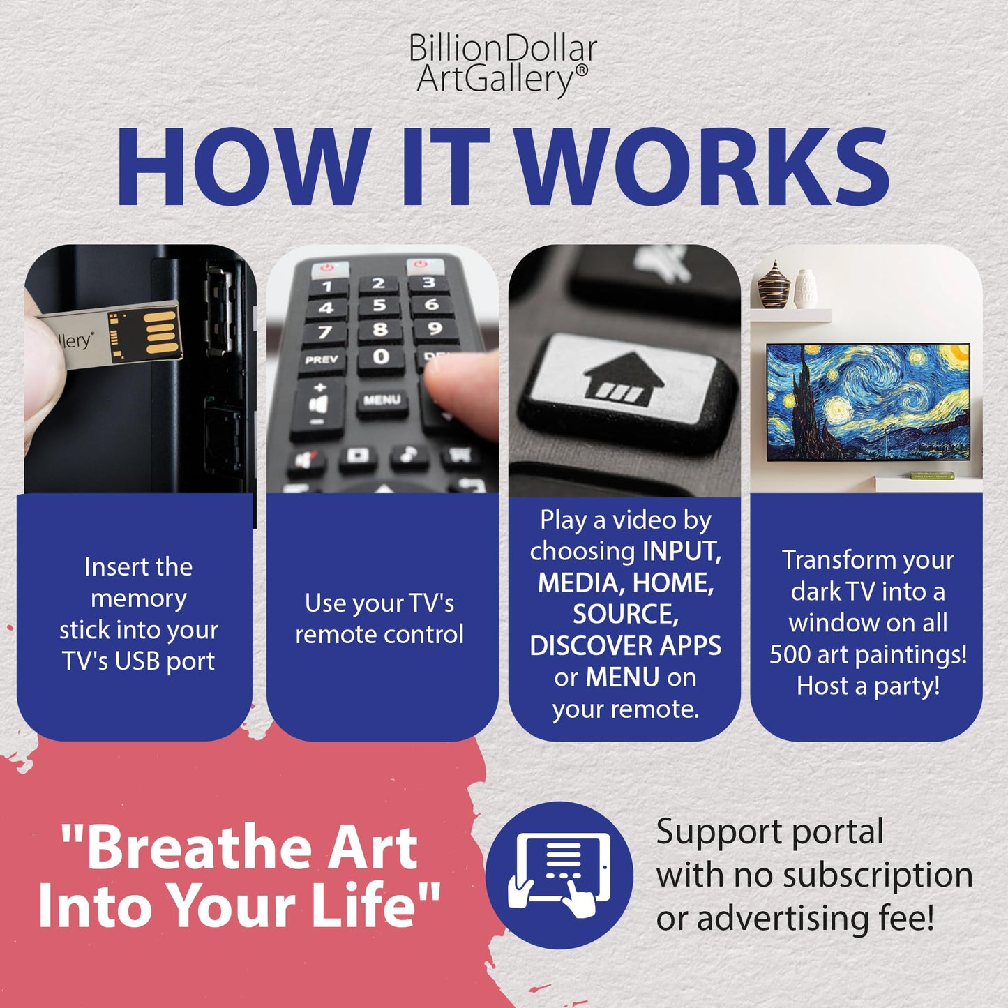 BillionDollarArtGallery® Transform your TV Into Wall Art | Display 500 Of The World's Most Iconic Paintings | Art TV | Unique Gift | Home Décor | Living Room Decor | Wall Art