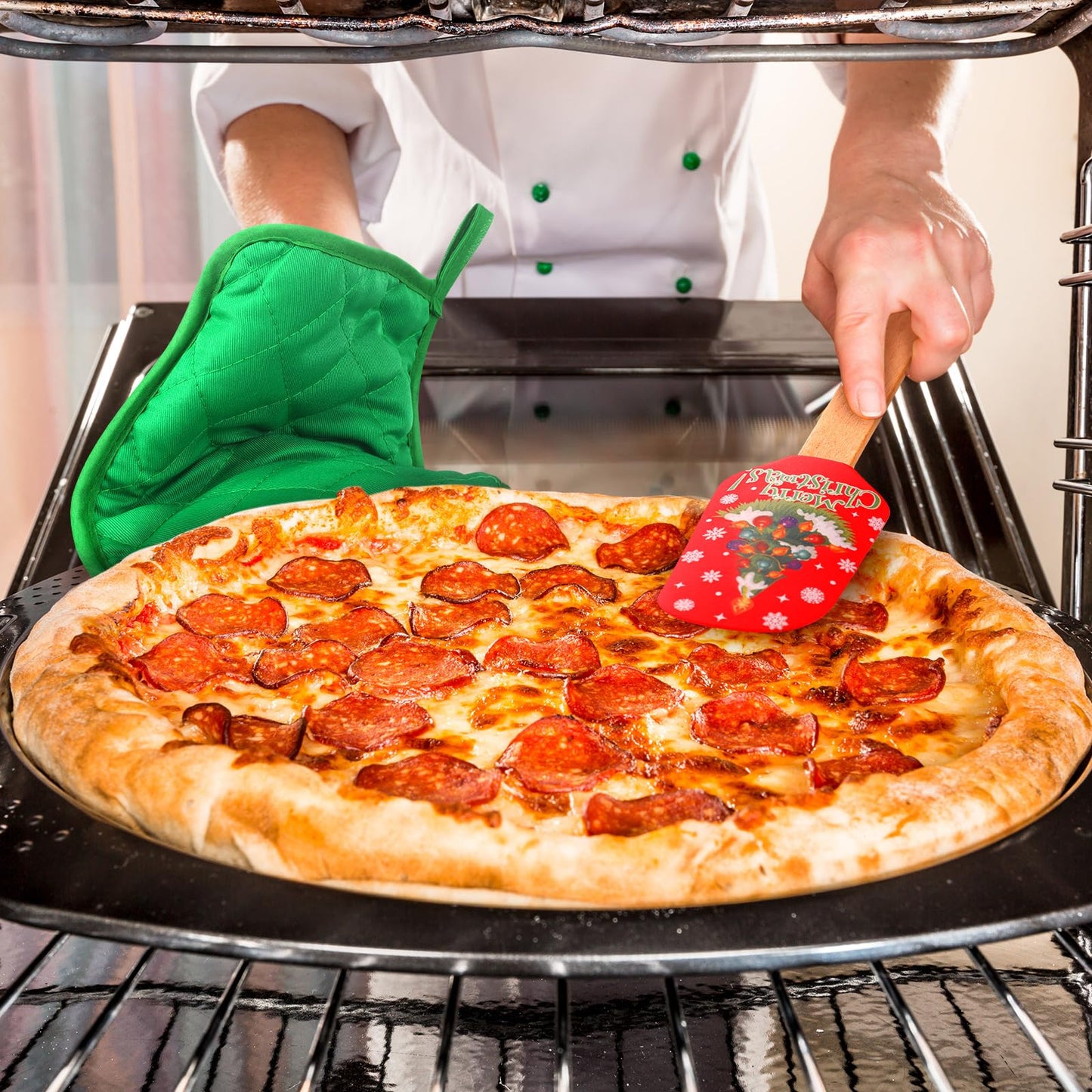 Zhehao 12 Pcs Christmas Silicone Spatulas Pot Holders Set Heat Resistant Pot Holders with Pocket Baking Gifts for Christmas Gift Party Supplies(Cute Christmas Style)