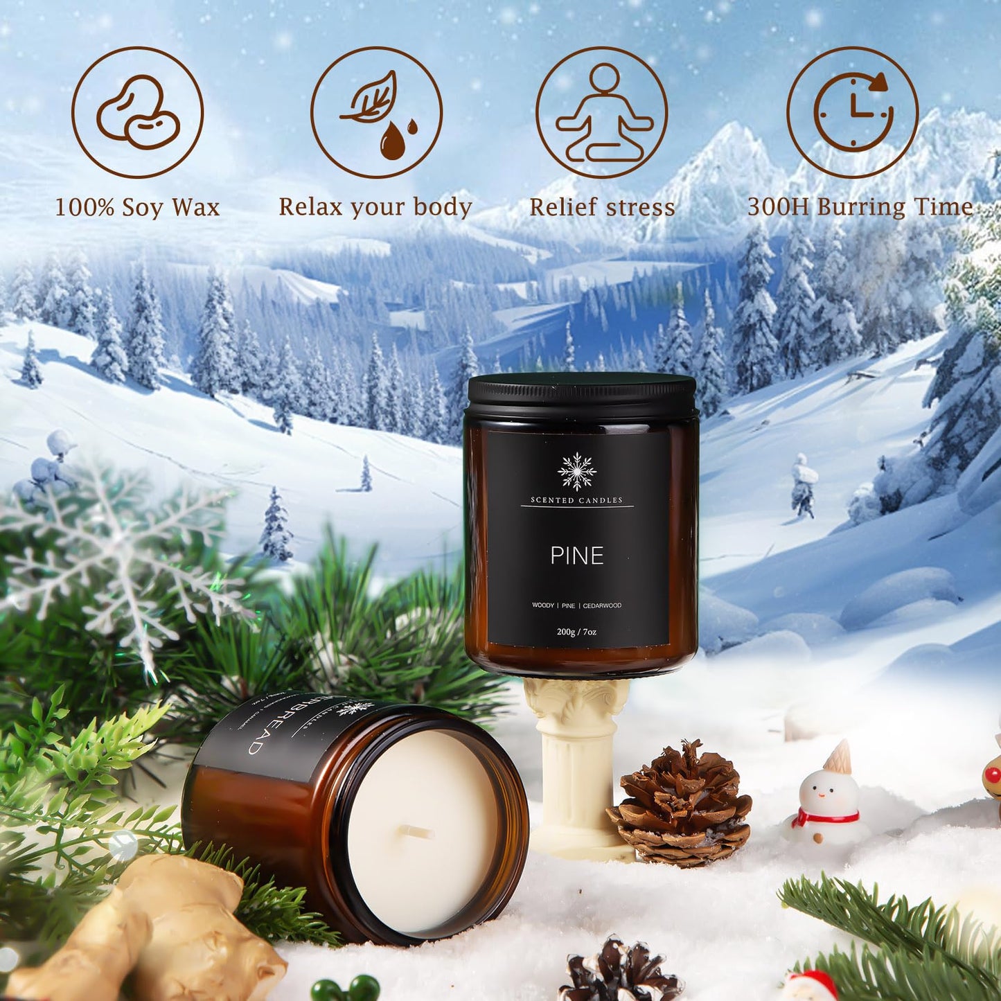 6 Pack Winter Candles for Home Scented, Aromatherapy Candles Gift for Women Men, 42oz 300 Hour Long Lasting Candle, Winter Candle Gift for Holiday, Gifts for Birthday, Valentine's Day