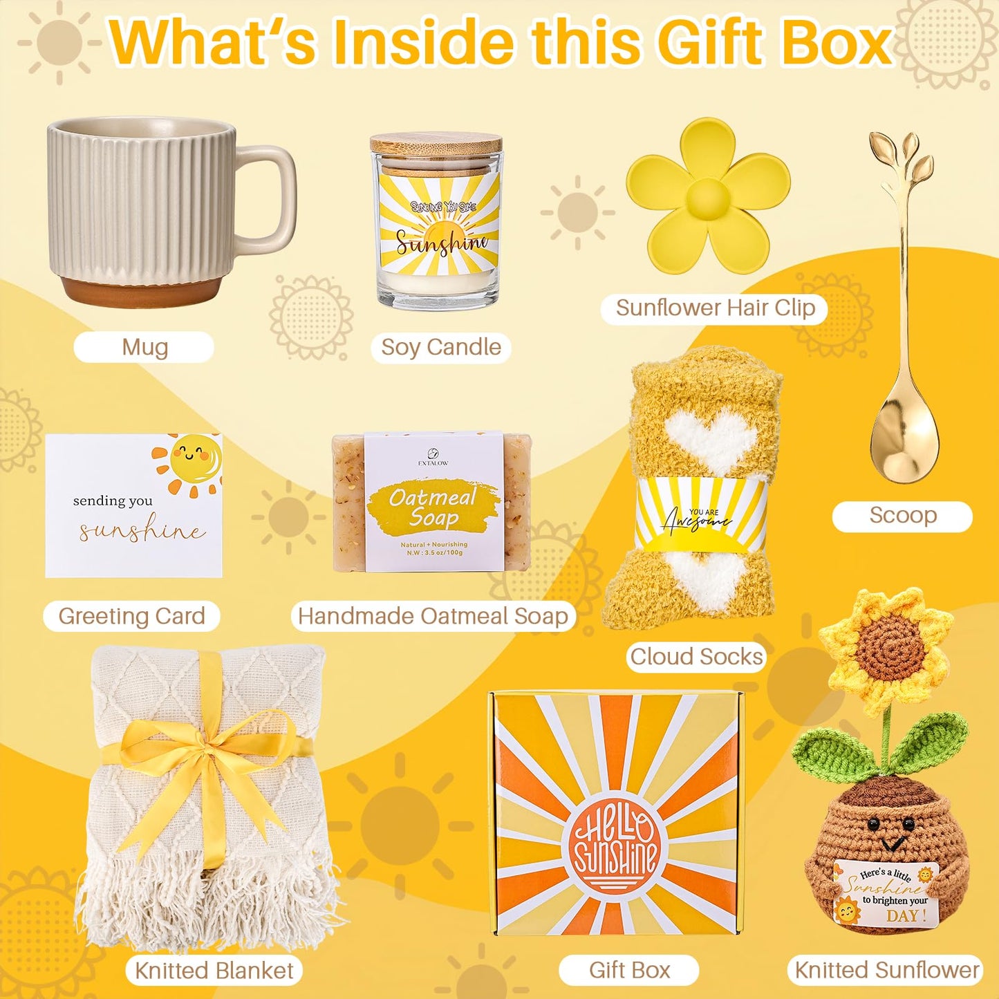 Gift Baskets for Women, Unique Birthday Gifts for Women,Get Well Soon Gift Basket,Care Package Sending Sunshine Box Thinking of You for Mom Wife Sister Best Friends Teen Girls