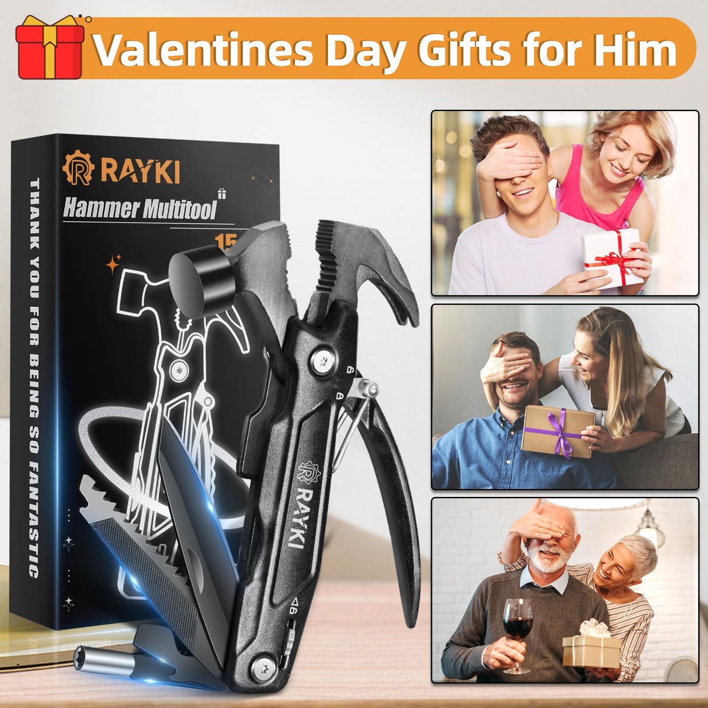 Stocking Stuffers for Men, Hammer Multitool 15 in 1 Christmas White Elephant Birthday Gifts for Men Dad Husband Boyfriend Camping Accessories Survival Gear 01