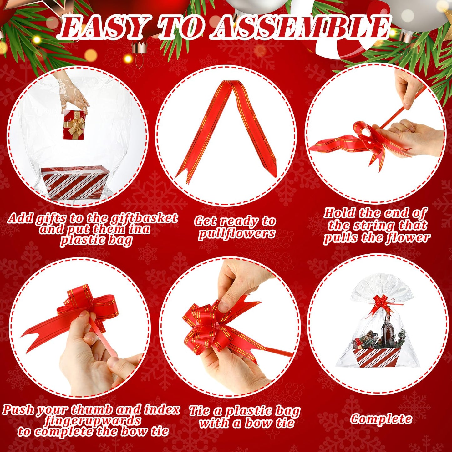 Kolldenn 24 Pcs Christmas Candy Cane Striped Gift Baskets 8" x 10" for Empty Gift Kit with Handles 8 Red White Stripes Basket 8 Bags and 8 Bows to Fill for DIY Xmas Wrapping