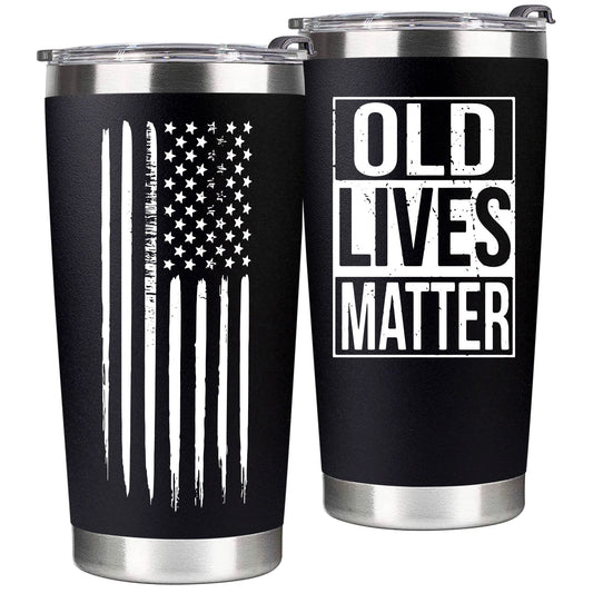 VIWIS 30th, 40th, 50th and 60th Birthday Gifts for Men, Dad from Son, Daughter, Wife - Gag Gifts For Men, Grandpa - Cool Old Man Gift, Old Lives Matter Tumbler 20oz - Funny Christmas Gifts