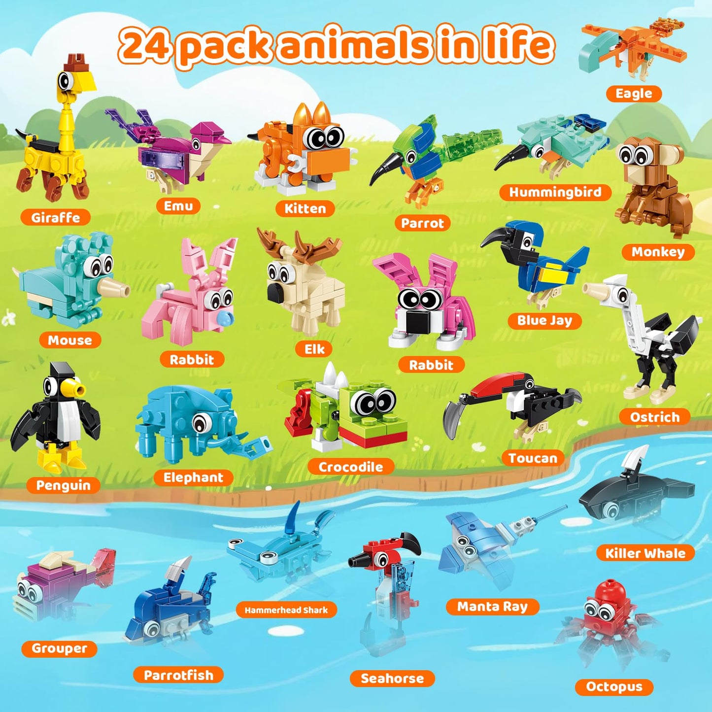 BOPEGOLO 24 Pack Mini Animals Building Block Toy Stocking Stuffers Classroom Prizes Goodie Bags Fillers Building Set, Birthday Gifts Party Favors for Boys Girls Ages 6 8 10 12