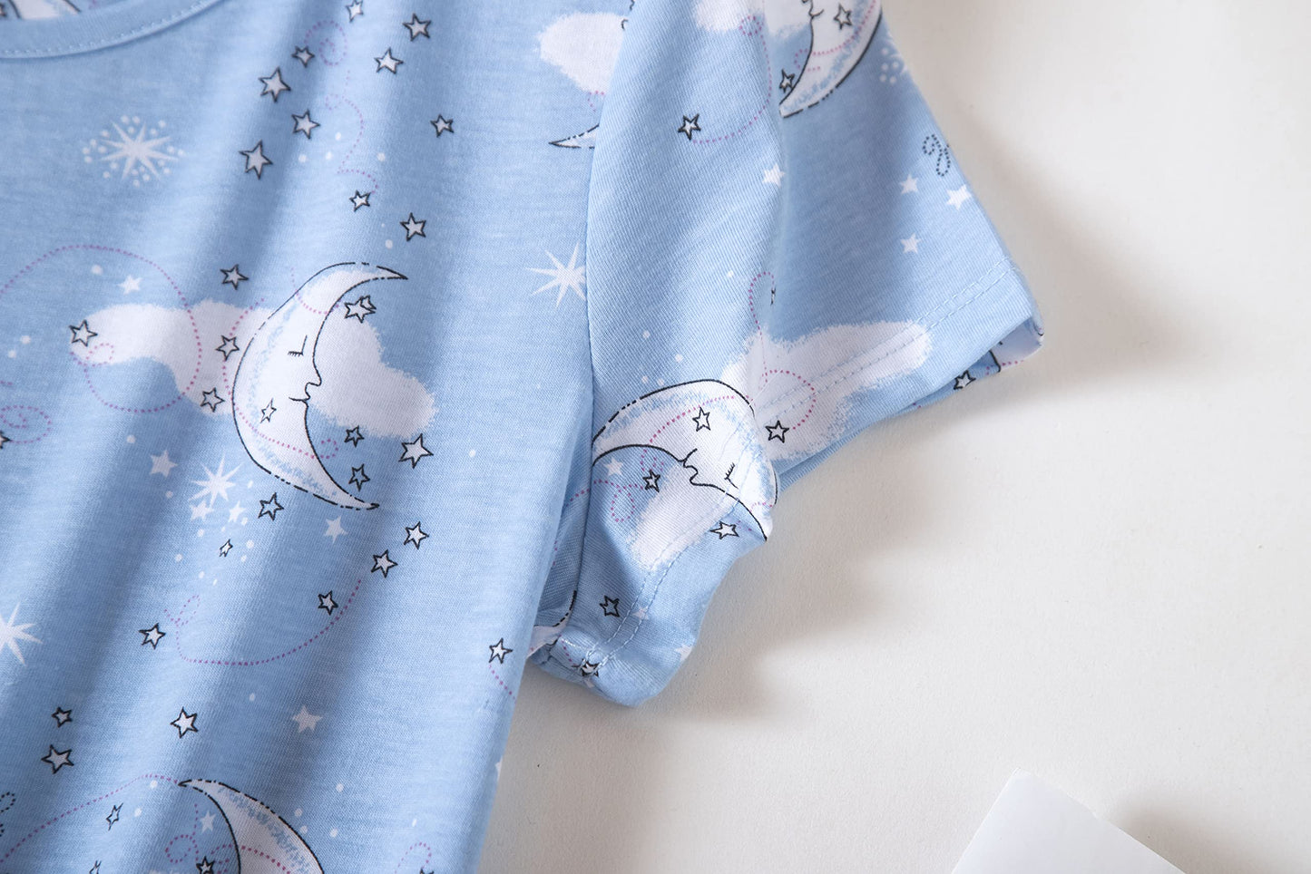 PNAEONG Women's Cotton stocking stuffers for adults Sleepwear Short Sleeves Stocking Stuffers For WomenSleepdress SY003-Cat+Star+Moon-S