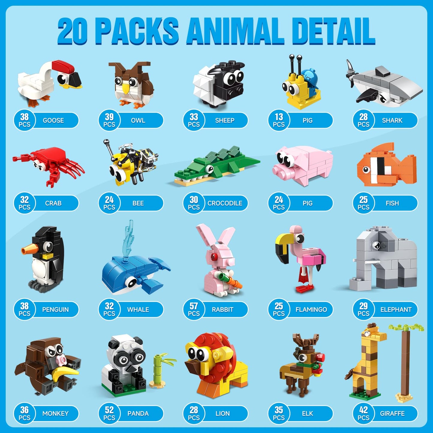 HOGOKIDS Party Favors for Kids - 20 Pack Animals Building Blocks Toy for Easter Gifts Goodie Bags Stocking Stuffer Classroom Prizes Building Set, Valentines Day Birthday Gift for Boys Girls Ages 6-12