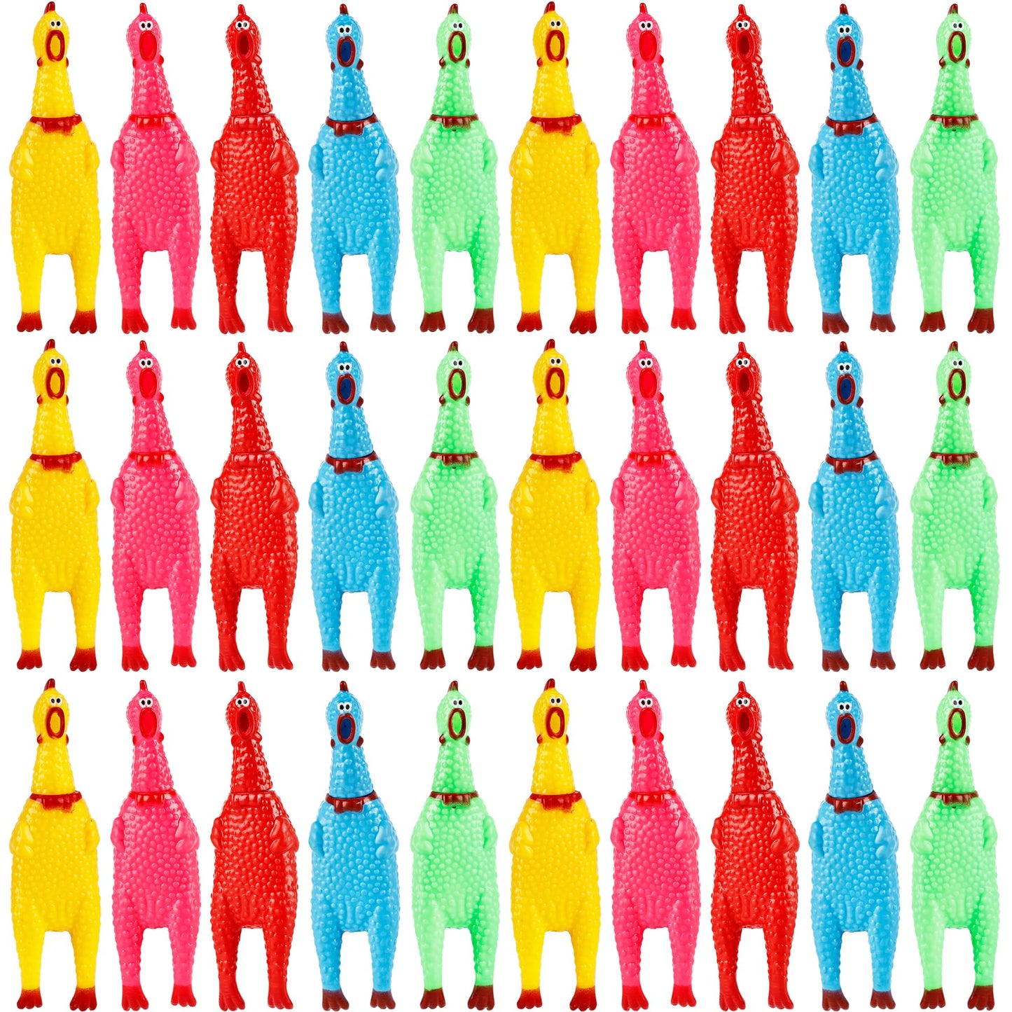 30 Pack 6 Inch Squawking Rubber Chickens Multicolor Squeaky Chicken Colorful Novelty Screaming Chicken Toys for Prank Novelty Pet Toys Noise Makers