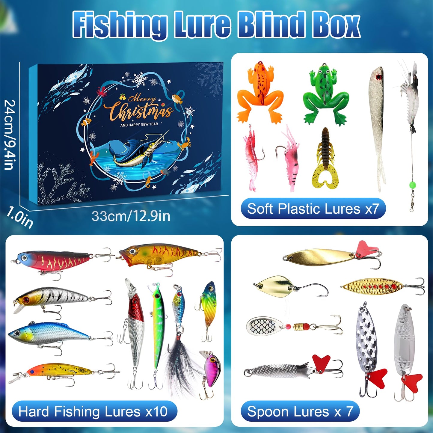 Fishing Advent Calendar 2025, Fishing Lure Set -24 Days of Fishing Advent Calendar Surprise Christmas Countdown Fishing Gifts for Granpa Dad Boyfriend Brother Fishing Lovers Christmas Gifts