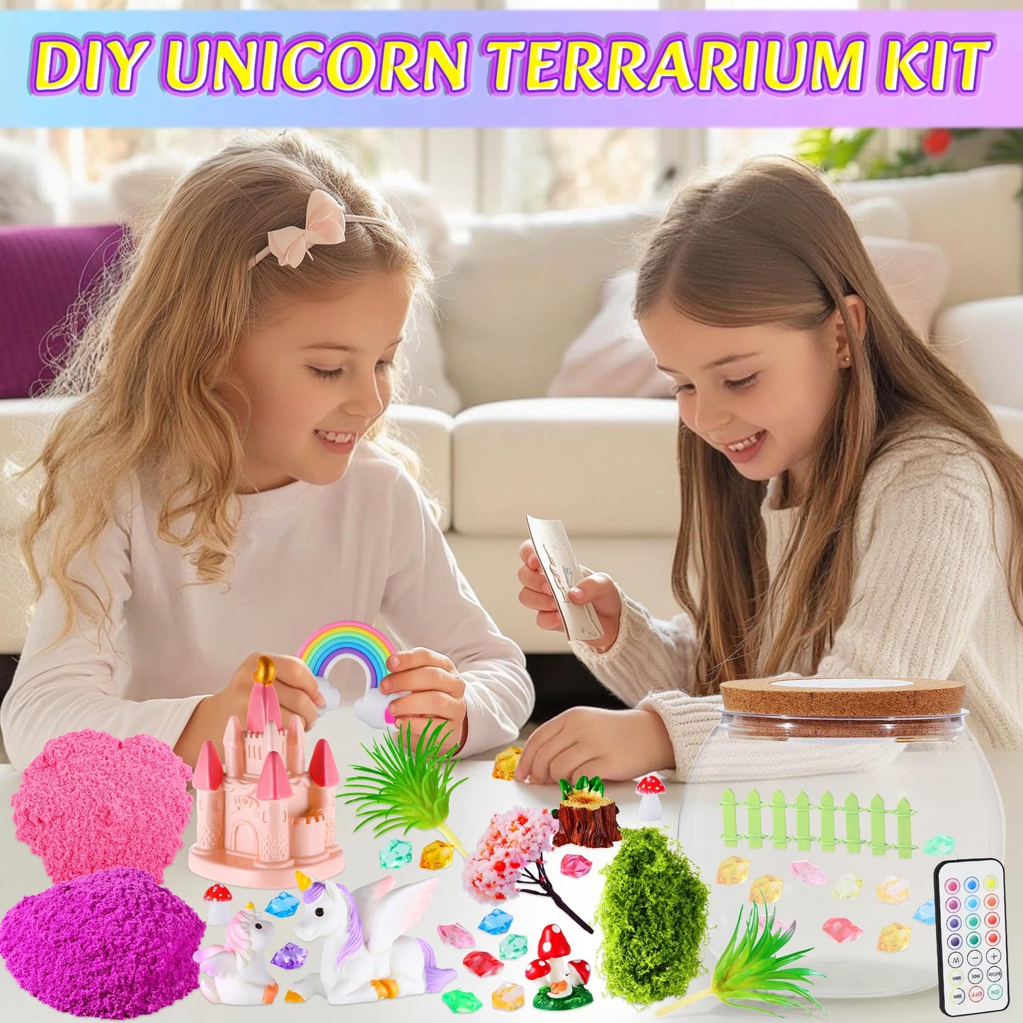Hannstar Unicorn Terrarium Crafts Kit for Kids-LED Night Light Up & Remote Unicorn Birthday Gifts Toys for Girls Ages5 6 7 8 9 10 Year Old-Christmas Gifts for Girls