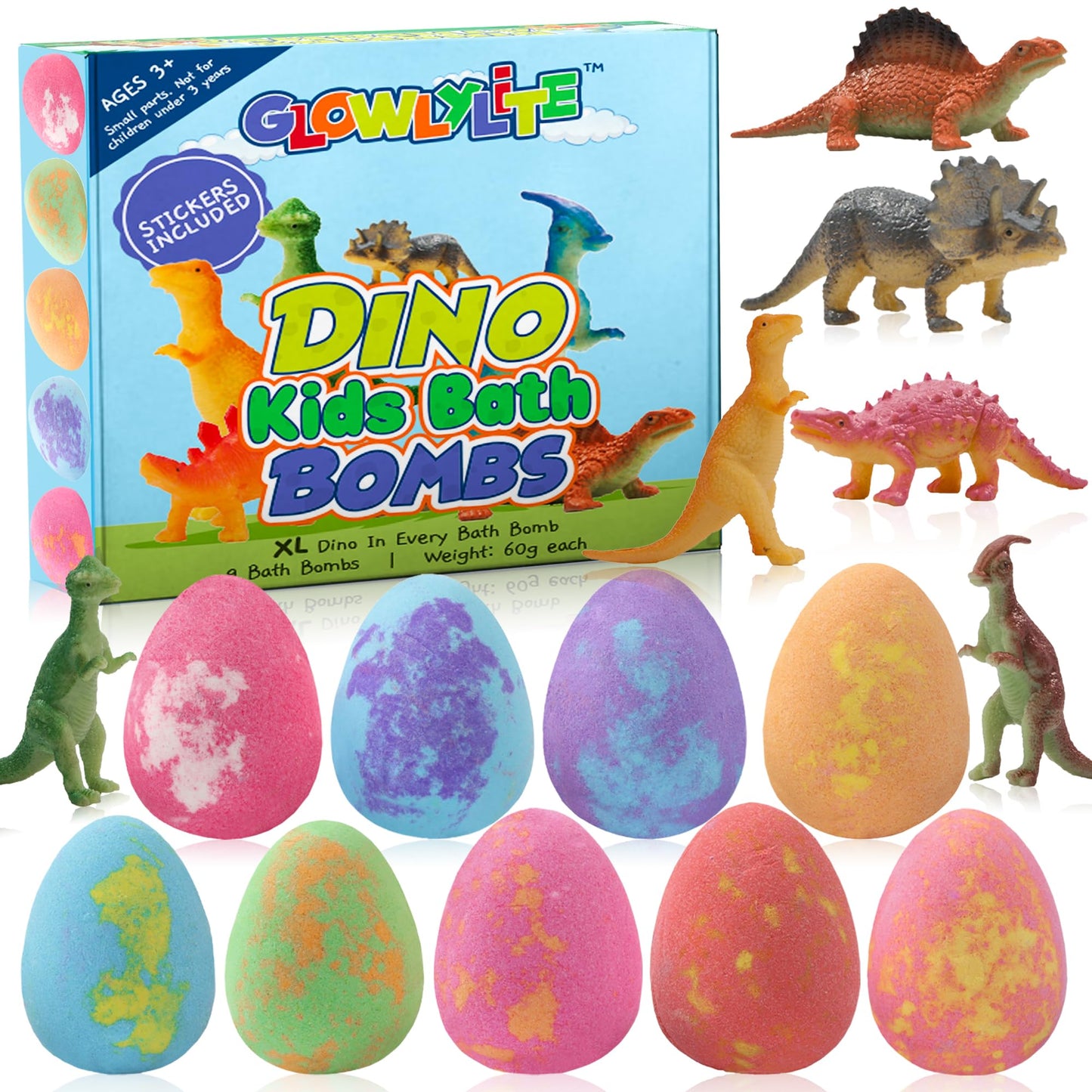 GlowlyLite Bath Bombs | 9 Pack Organic Bath Bomb For Kids With Surprise Inside | Organic Bubble Bath Fizzies With Toys, Fun Birthday Gift And Stocking Stuffer for Boys and Girls, Perfect for Bath Time