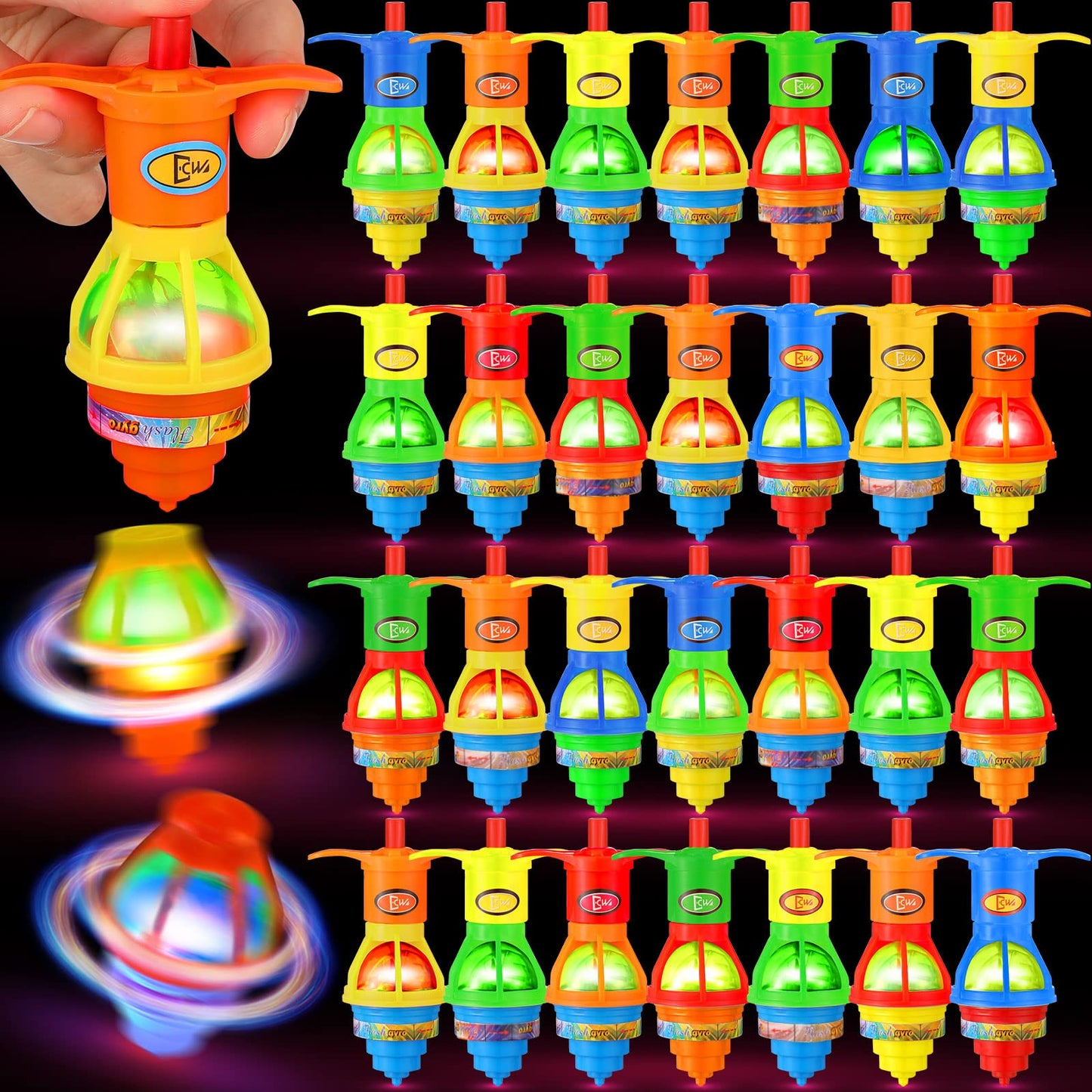 Chivao 50 Pcs Bulk LED Light up Spinner Tops Launcher with Gyroscope Motion Colorful Flashing Spinner Toys Novelty Party Favors for Birthday Events Goodie Bag Fillers Stuffers