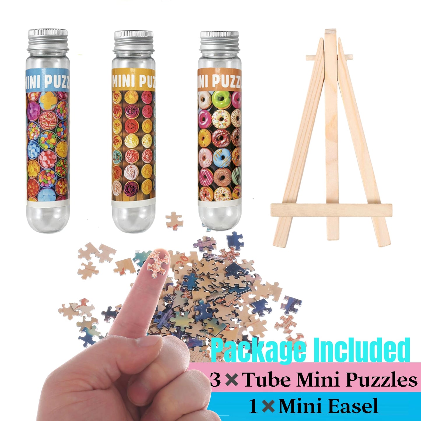 Small Jigsaw Puzzles for Adults 150 Pieces Vintage Candy Cupcake Donut Mini Jigsaw Puzzles Challenging Mini Puzzles Tiny Jigsaw Puzzles 6 x 4 Inches, 3 Pcs,Mini Easel Included