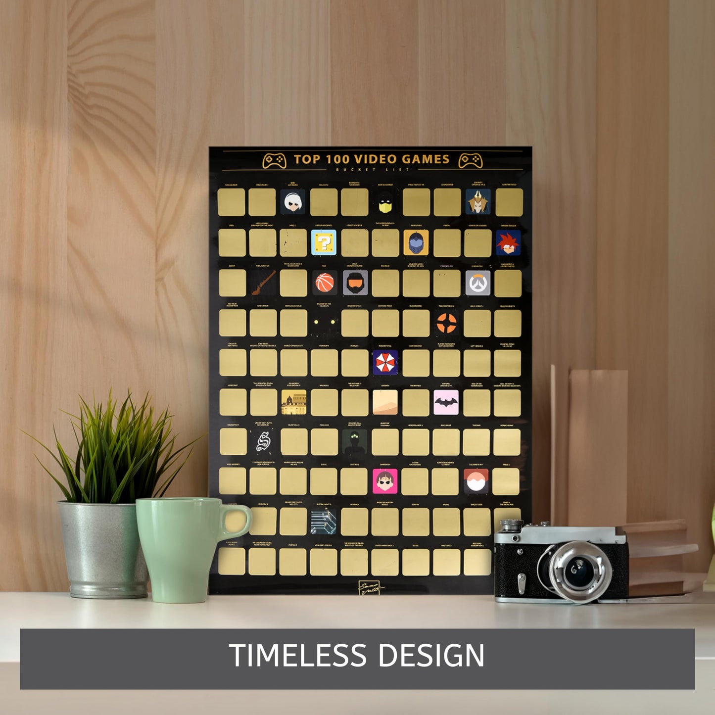 Enno Vatti Top 100 Video Games Bucket List Scratch Poster - Modern Design Scratch Off Cards - Fresh Illustrations of 100 Bucket List for Video Game Enthusiasts - Gift for Video Game Lovers