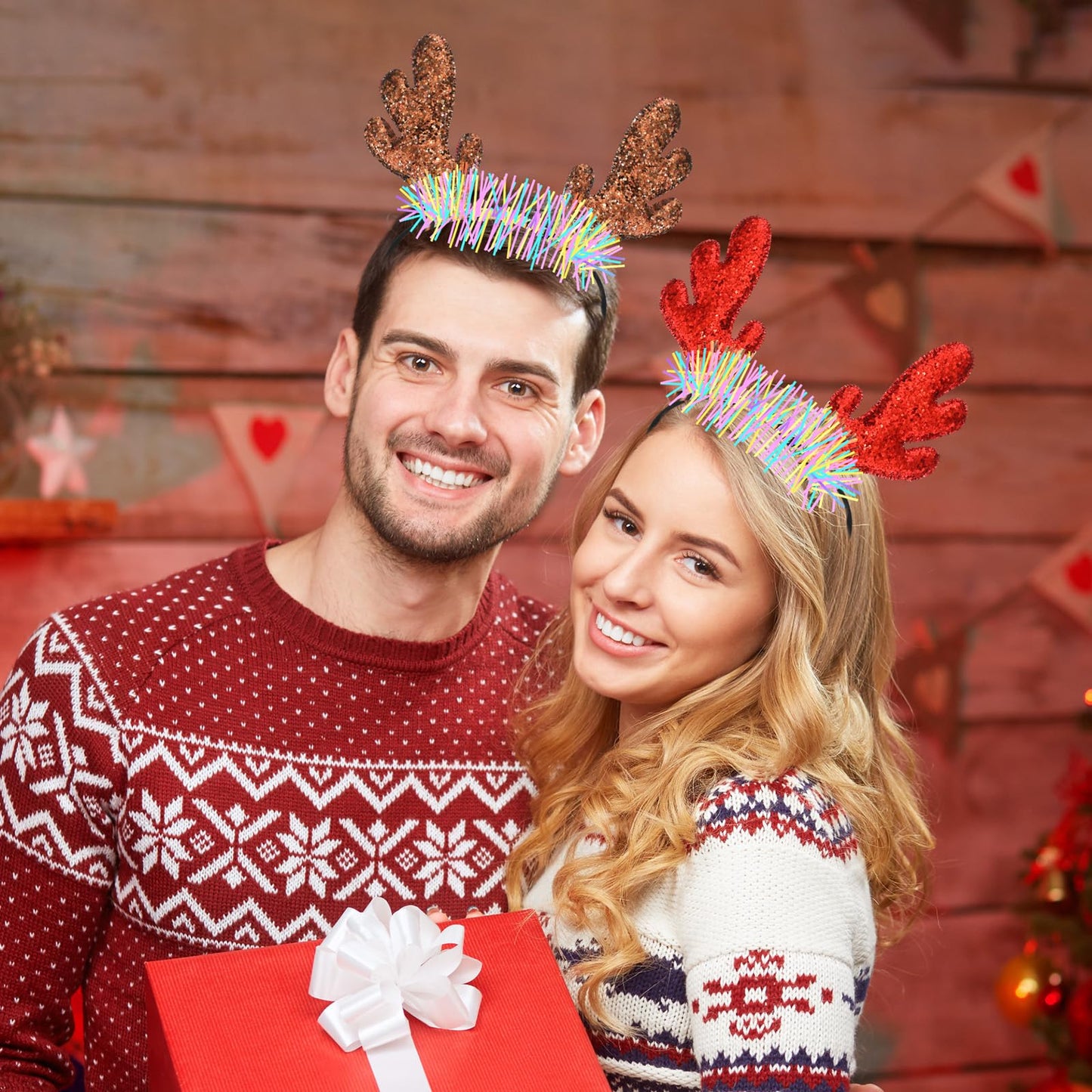 Riceshoot 30 Pcs Christmas Reindeer Antlers Headband Bulk Deer Antlers Headbands with Ears Deer Costume for Women Christmas Party Favors Halloween Supplies