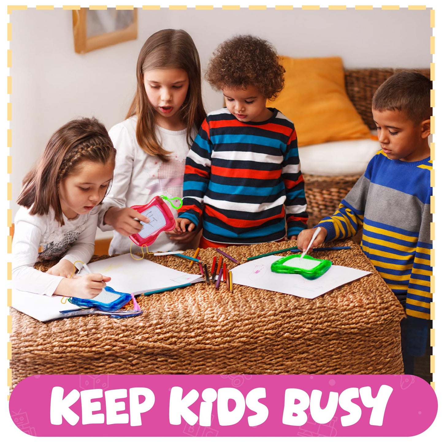 Bedwina Mini Magnetic Drawing Board for Kids - (Pack of 12) Backpack Keychain Clip Drawing Boards, Erasable Doodle Sketch Writing Pad Boys & Girls, Birthday Kids Party Favors