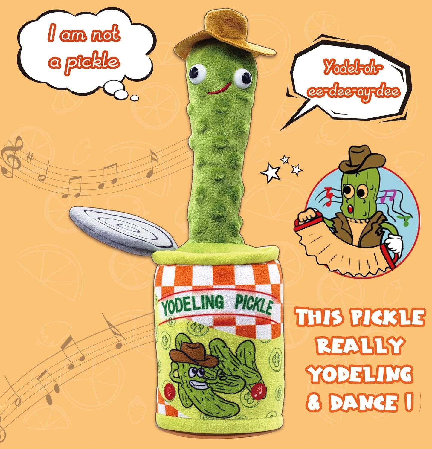 Yodeling Pickle, Talking Yodeling Toy Repeats What You Say, Singing Pickle Plush Toys - Rechargeable Twisted Mimicking Toy Singing Dance, Funny Prank Novelty Gag Gifts for Adults & Kids